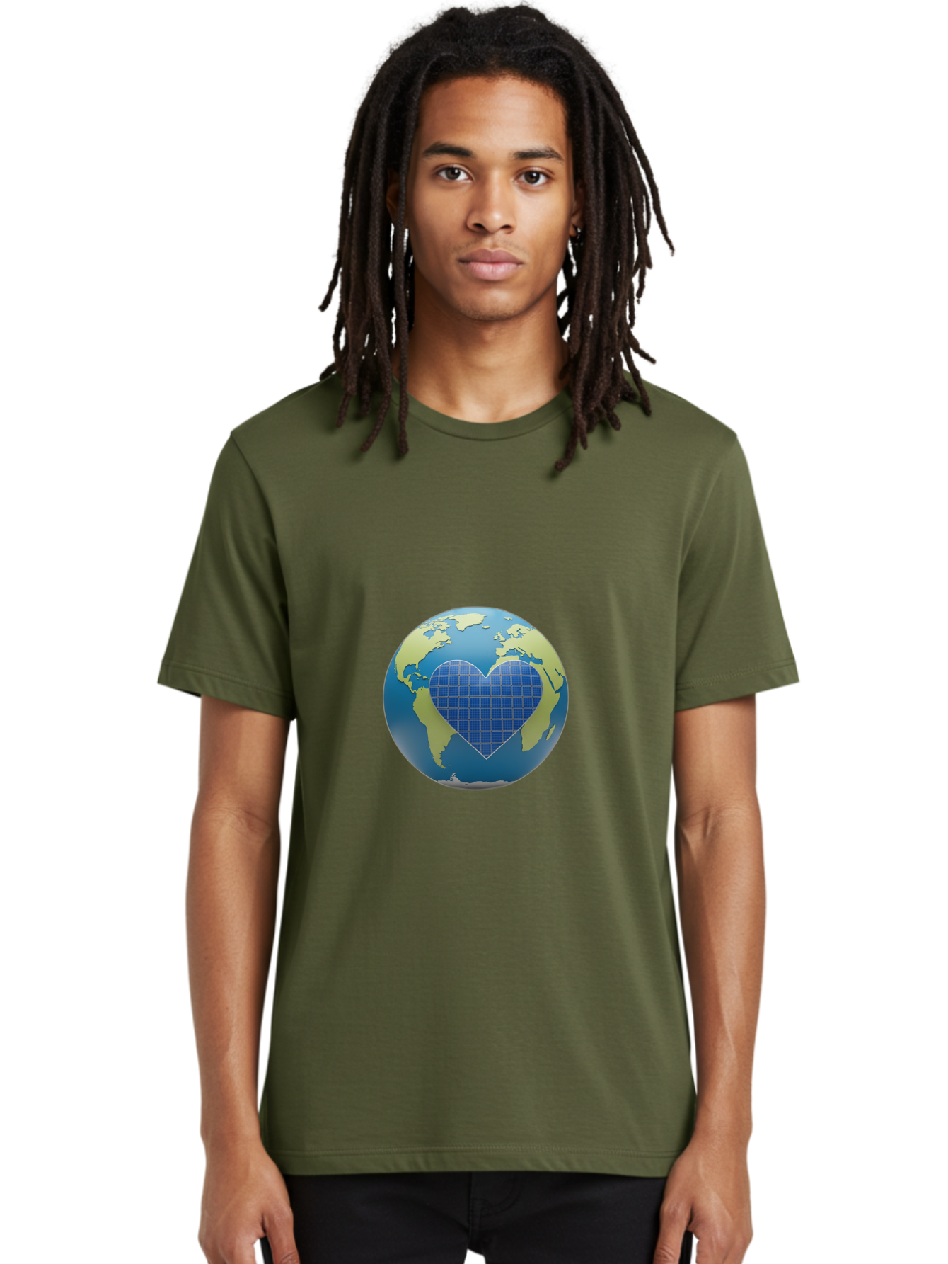 Globe-With-Heart Men'S Graphic Tee, 100% Cotton, Comfortable Casual Summer Wear, Machine Washable, Globe With Heart Shape, World Map, Love For The Planet, Eco-Friendly, Sustainable Living, Global Unity, Heart-Shaped Grid, Baa755