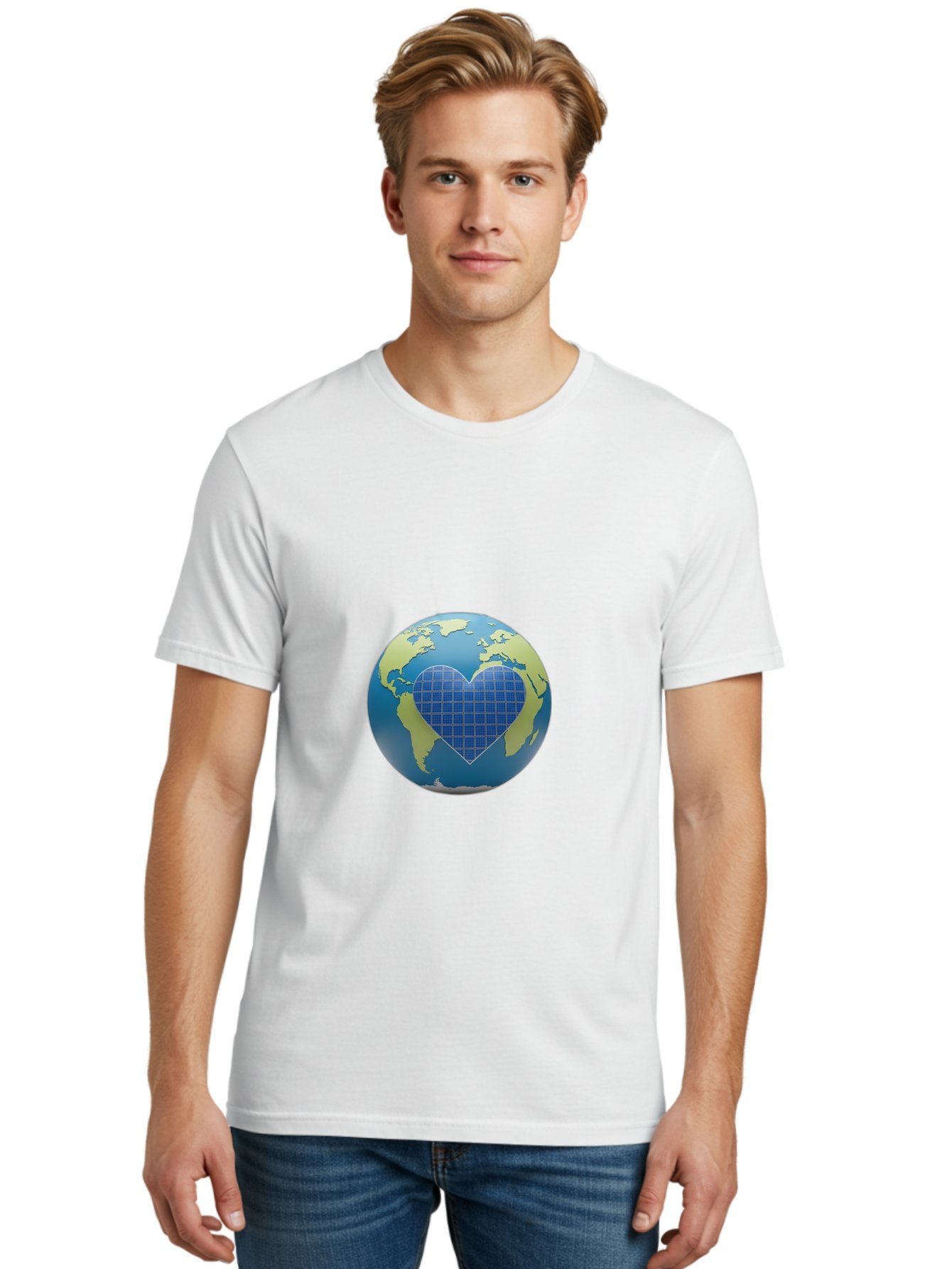 Globe-With-Heart Men'S Graphic Tee, 100% Cotton, Comfortable Casual Summer Wear, Machine Washable, Globe With Heart Shape, World Map, Love For The Planet, Eco-Friendly, Sustainable Living, Global Unity, Heart-Shaped Grid, Baa755 19