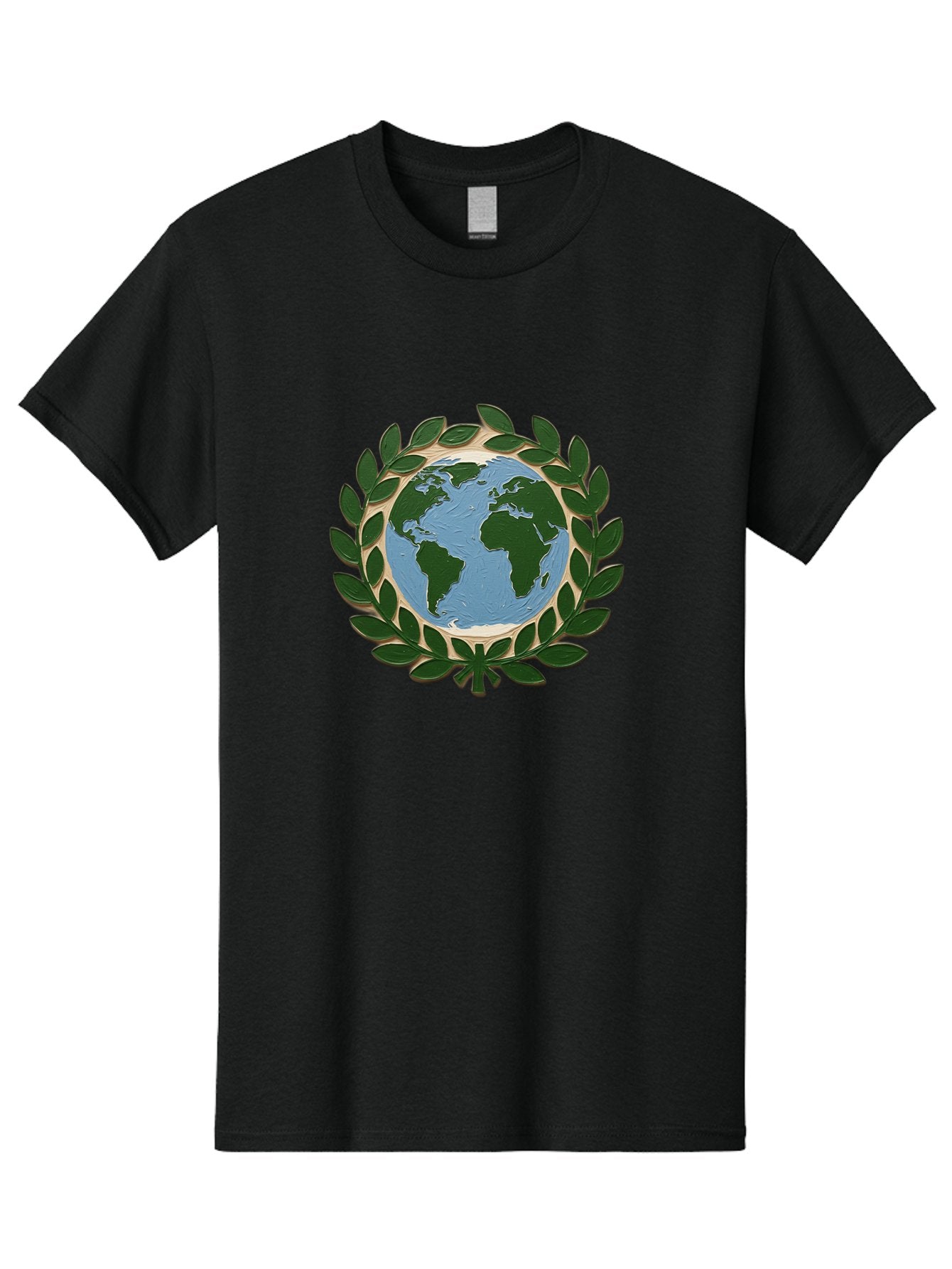 Globe-With-Laurel-Wreath Men'S Graphic Tee, 100% Cotton, Comfortable Casual Summer Wear, Machine Washable, Globe Surrounded By Leaves, Environmental Protection, Eco-Friendly, Conservation, Green Initiatives, Sustainable Living, Earth Day, Baa756 7