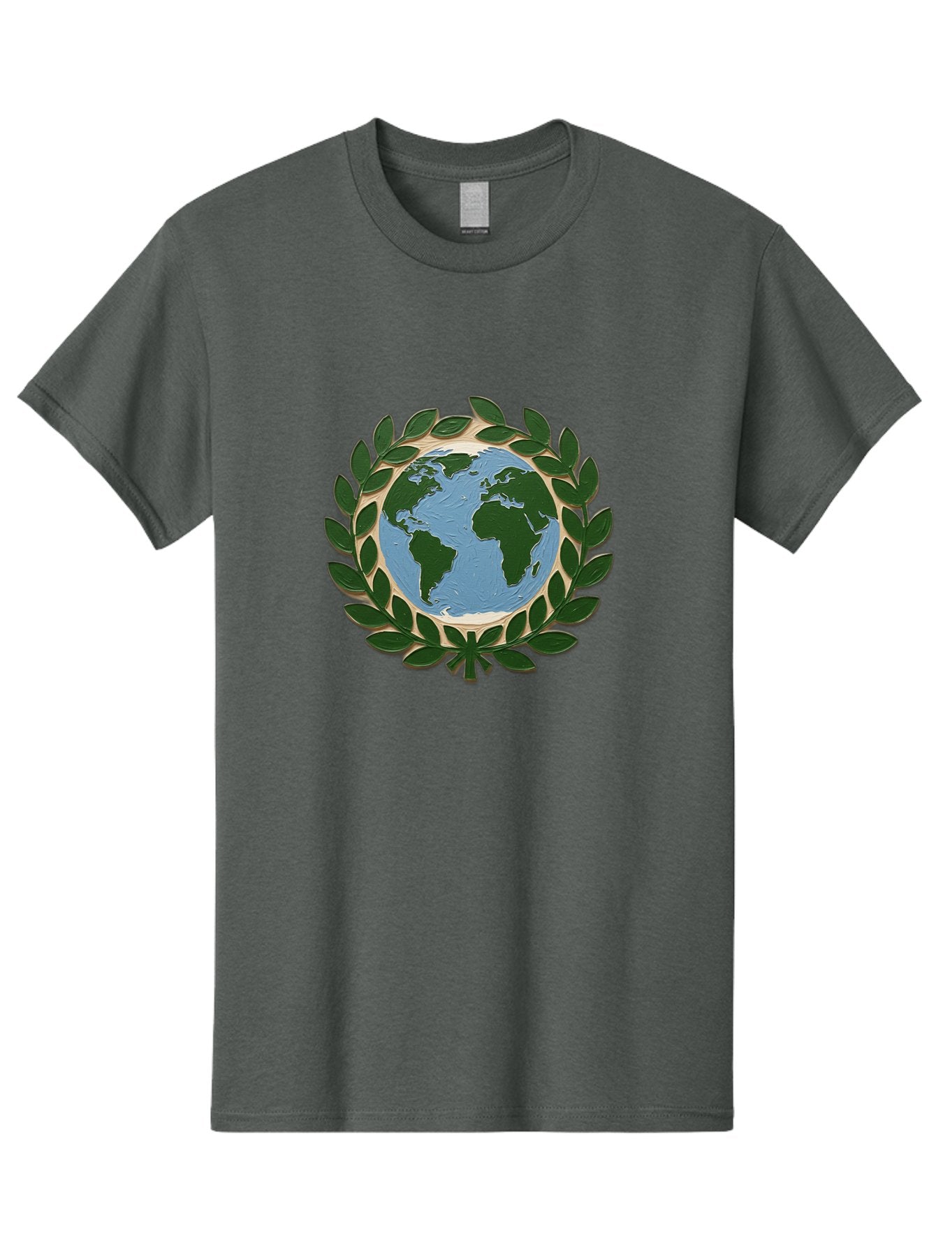 Globe-With-Laurel-Wreath Men'S Graphic Tee, 100% Cotton, Comfortable Casual Summer Wear, Machine Washable, Globe Surrounded By Leaves, Environmental Protection, Eco-Friendly, Conservation, Green Initiatives, Sustainable Living, Earth Day, Baa756 5