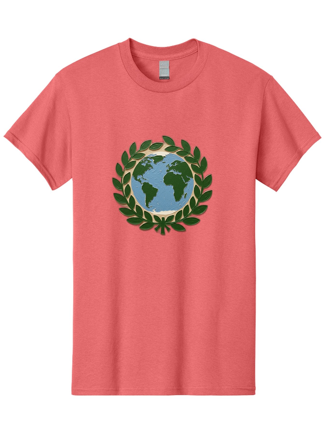 Globe-With-Laurel-Wreath Men'S Graphic Tee, 100% Cotton, Comfortable Casual Summer Wear, Machine Washable, Globe Surrounded By Leaves, Environmental Protection, Eco-Friendly, Conservation, Green Initiatives, Sustainable Living, Earth Day, Baa756 12