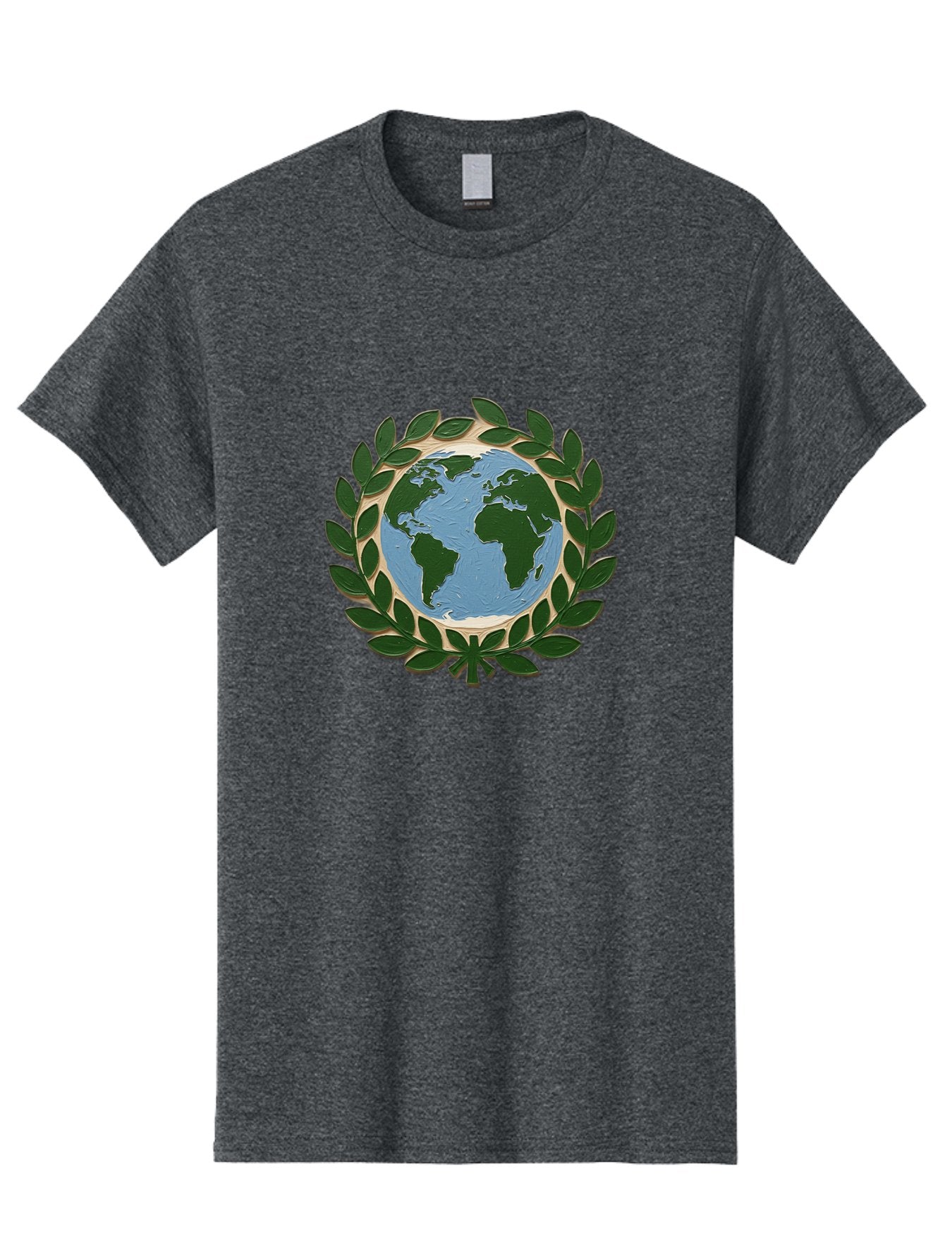 Globe-With-Laurel-Wreath Men'S Graphic Tee, 100% Cotton, Comfortable Casual Summer Wear, Machine Washable, Globe Surrounded By Leaves, Environmental Protection, Eco-Friendly, Conservation, Green Initiatives, Sustainable Living, Earth Day, Baa756 15