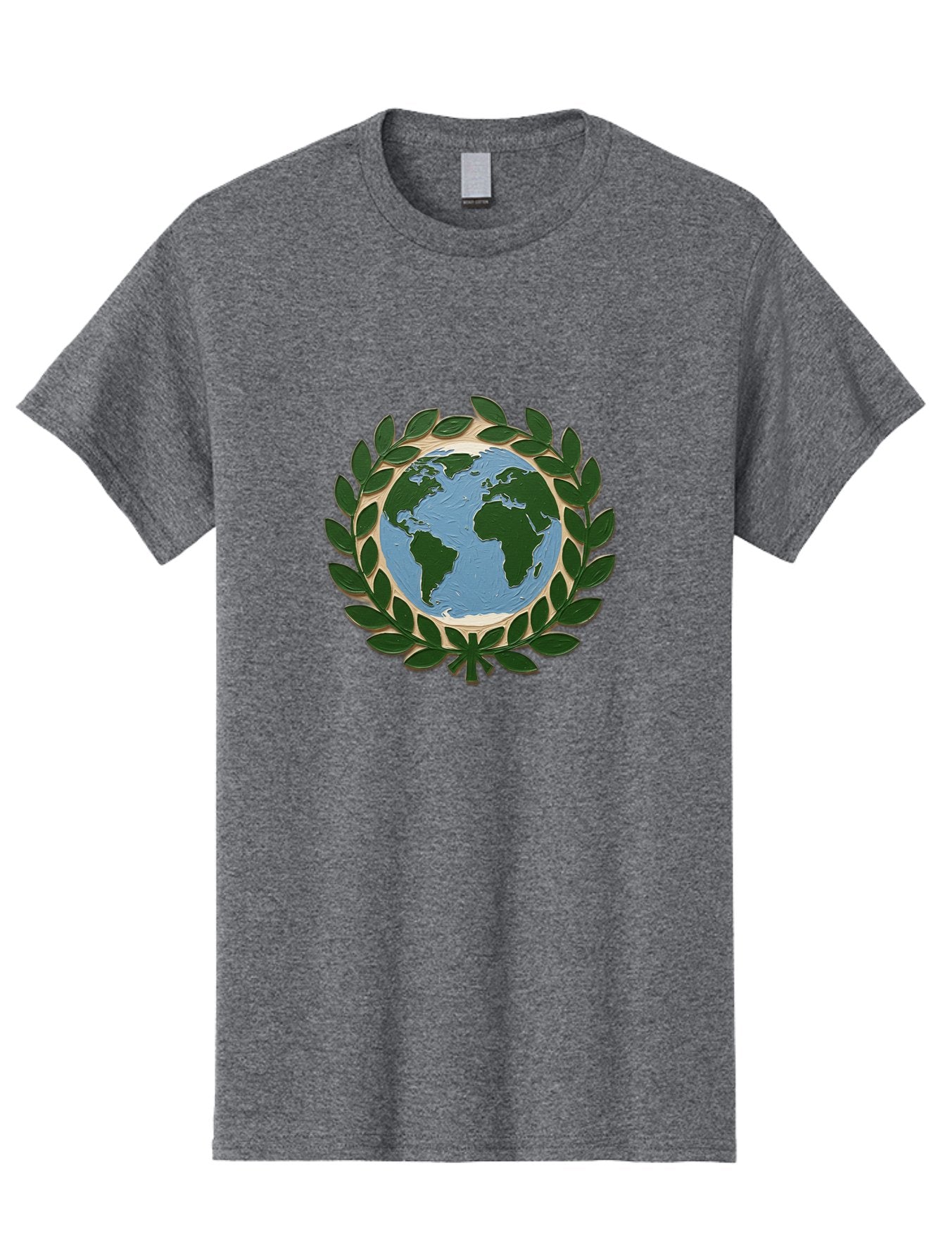 Globe-With-Laurel-Wreath Men'S Graphic Tee, 100% Cotton, Comfortable Casual Summer Wear, Machine Washable, Globe Surrounded By Leaves, Environmental Protection, Eco-Friendly, Conservation, Green Initiatives, Sustainable Living, Earth Day, Baa756 13