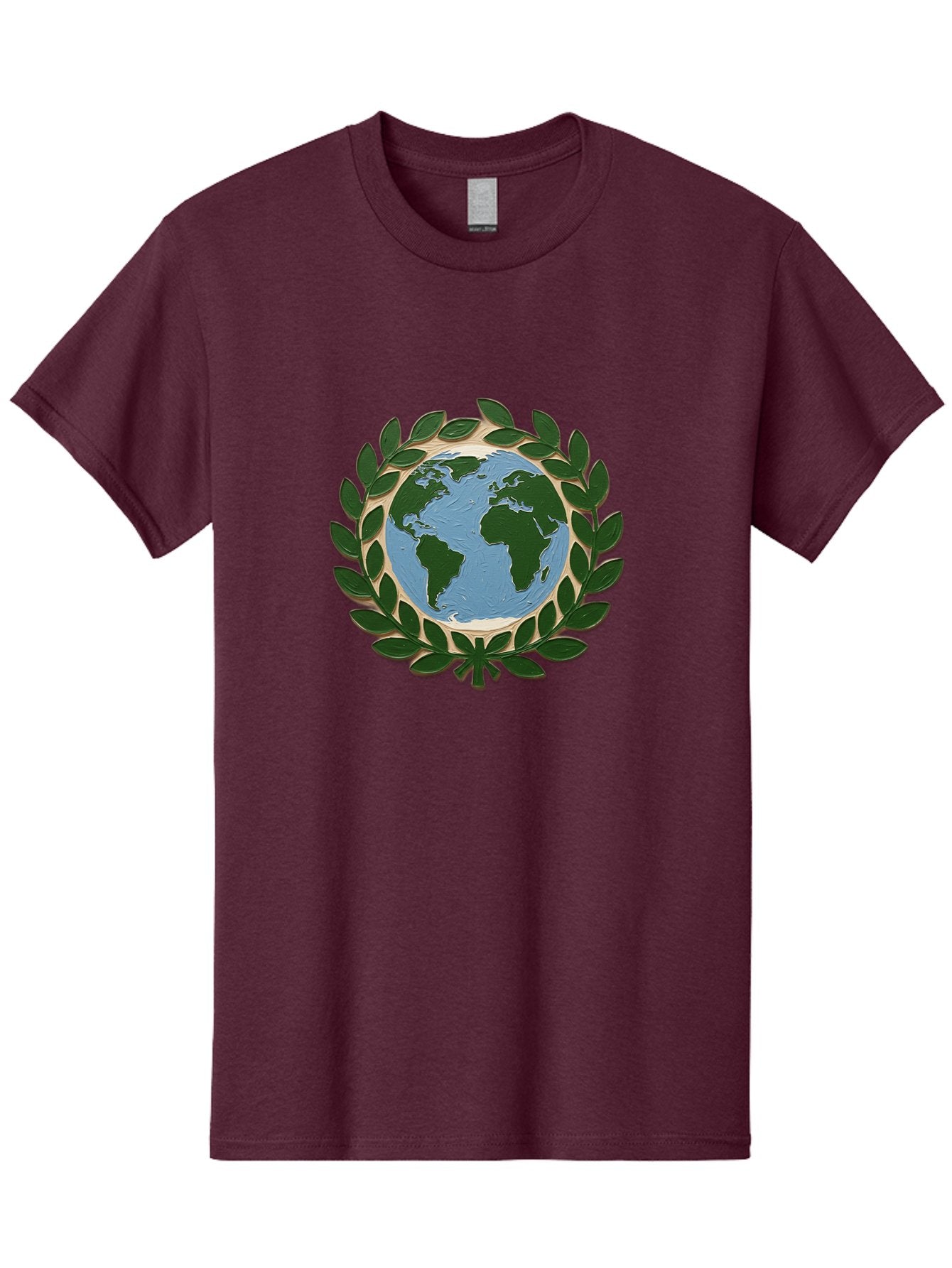 Globe-With-Laurel-Wreath Men'S Graphic Tee, 100% Cotton, Comfortable Casual Summer Wear, Machine Washable, Globe Surrounded By Leaves, Environmental Protection, Eco-Friendly, Conservation, Green Initiatives, Sustainable Living, Earth Day, Baa756 11