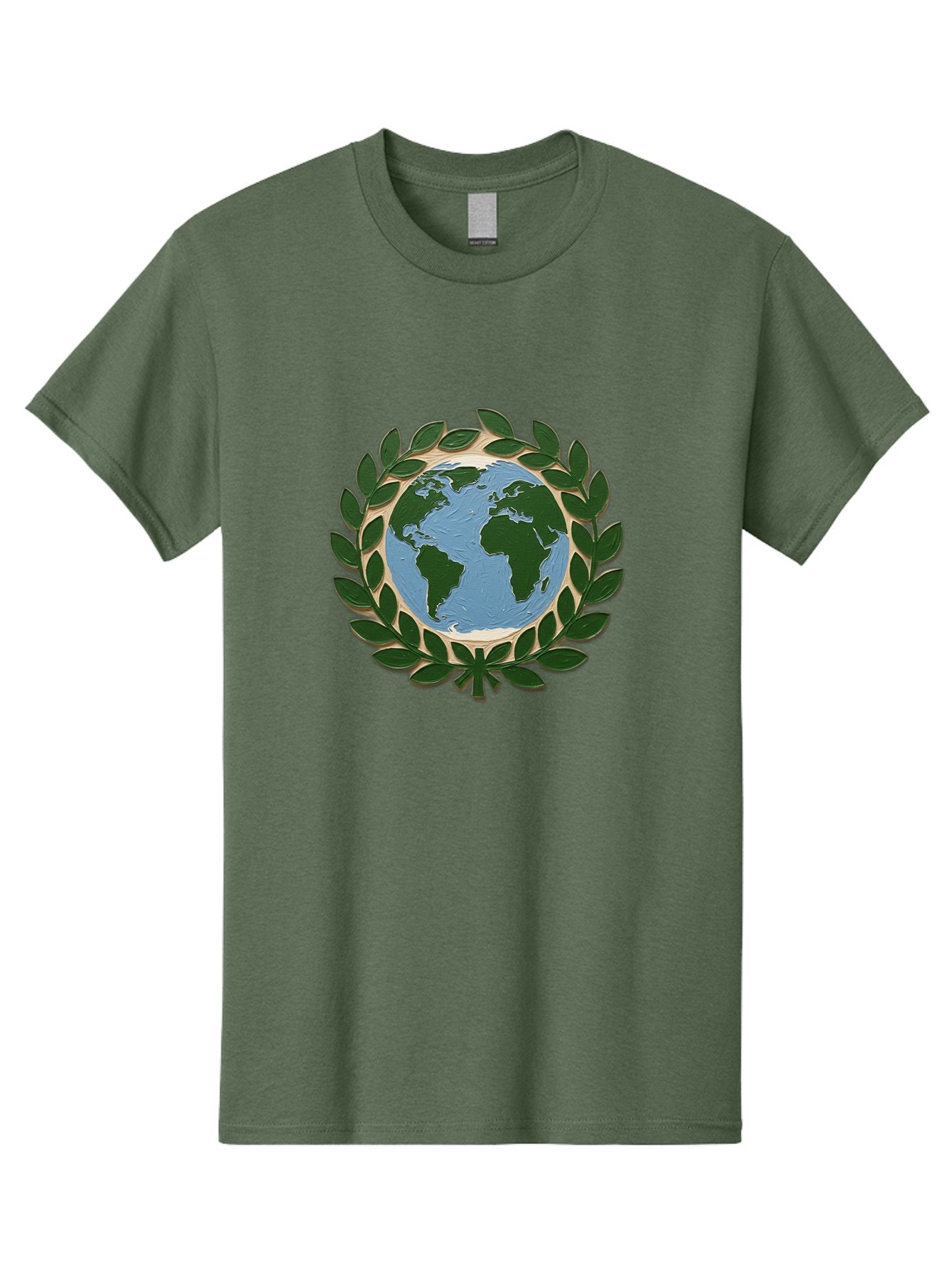 Globe-With-Laurel-Wreath Men'S Graphic Tee, 100% Cotton, Comfortable Casual Summer Wear, Machine Washable, Globe Surrounded By Leaves, Environmental Protection, Eco-Friendly, Conservation, Green Initiatives, Sustainable Living, Earth Day, Baa756