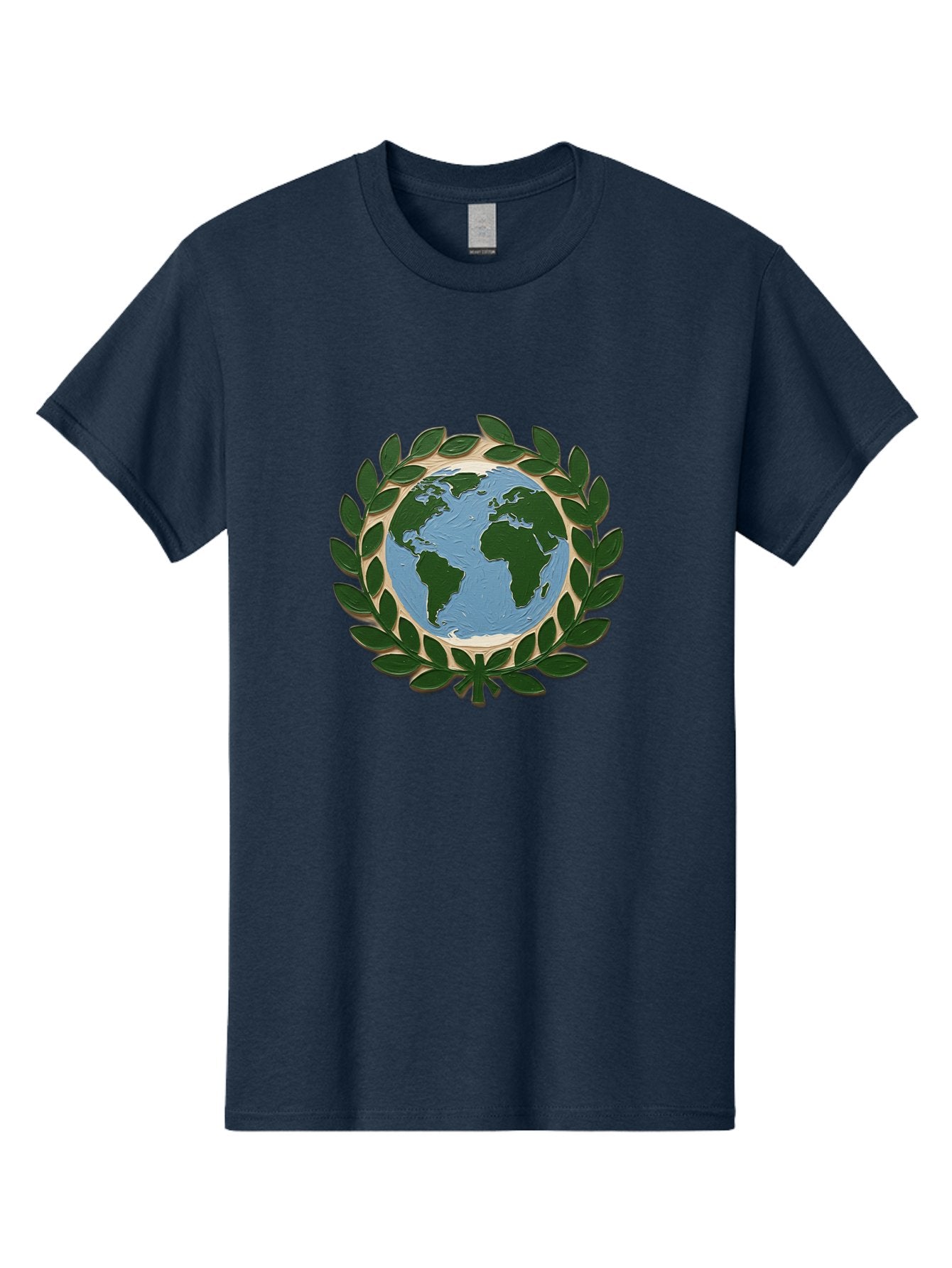 Globe-With-Laurel-Wreath Men'S Graphic Tee, 100% Cotton, Comfortable Casual Summer Wear, Machine Washable, Globe Surrounded By Leaves, Environmental Protection, Eco-Friendly, Conservation, Green Initiatives, Sustainable Living, Earth Day, Baa756 3
