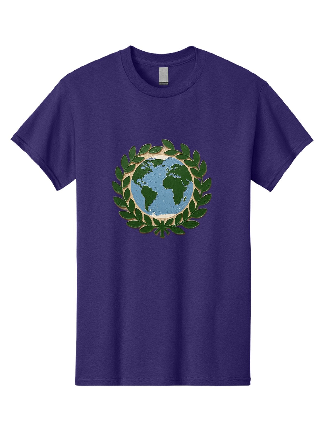 Globe-With-Laurel-Wreath Men'S Graphic Tee, 100% Cotton, Comfortable Casual Summer Wear, Machine Washable, Globe Surrounded By Leaves, Environmental Protection, Eco-Friendly, Conservation, Green Initiatives, Sustainable Living, Earth Day, Baa756