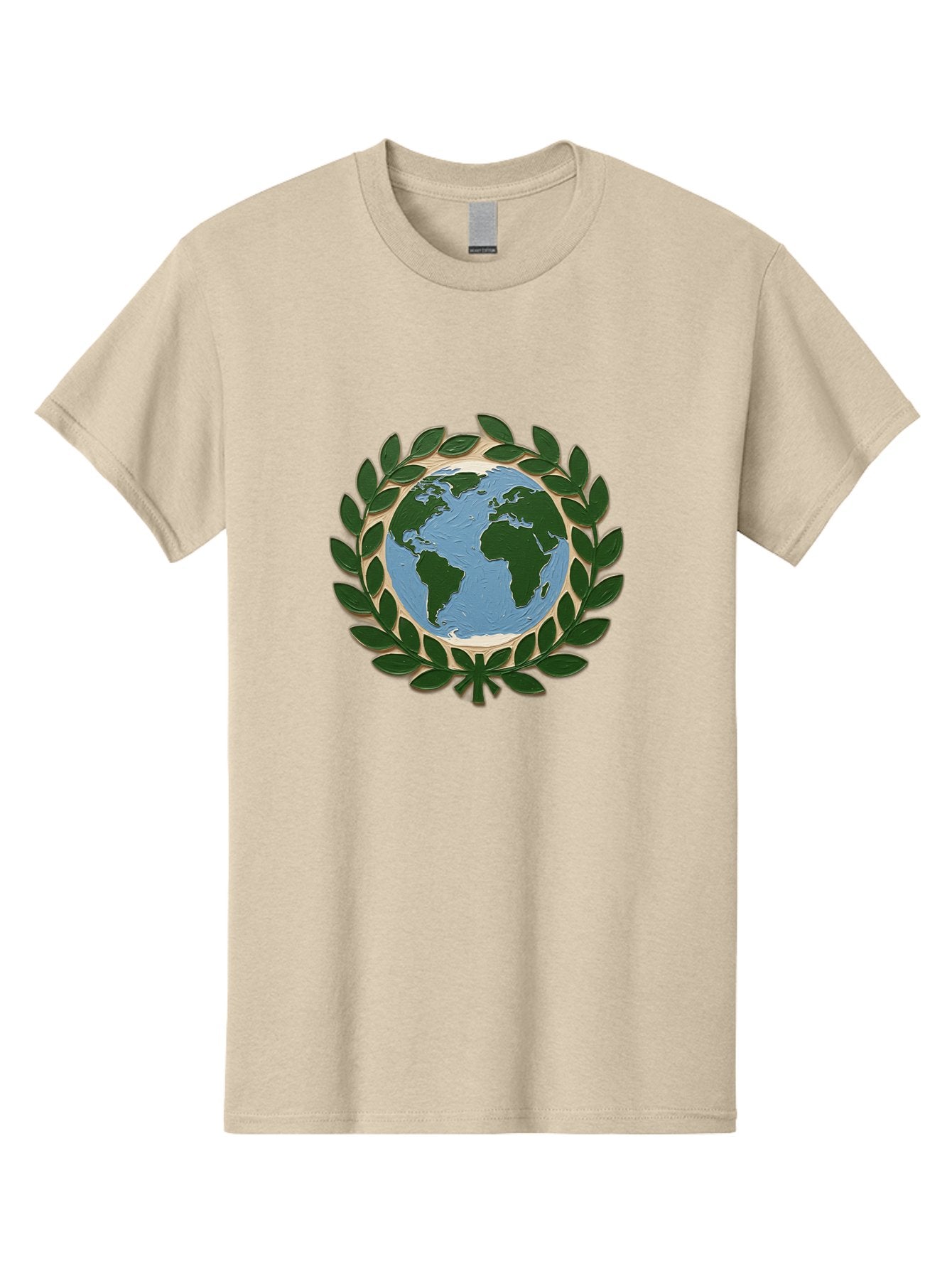 Globe-With-Laurel-Wreath Men'S Graphic Tee, 100% Cotton, Comfortable Casual Summer Wear, Machine Washable, Globe Surrounded By Leaves, Environmental Protection, Eco-Friendly, Conservation, Green Initiatives, Sustainable Living, Earth Day, Baa756 6