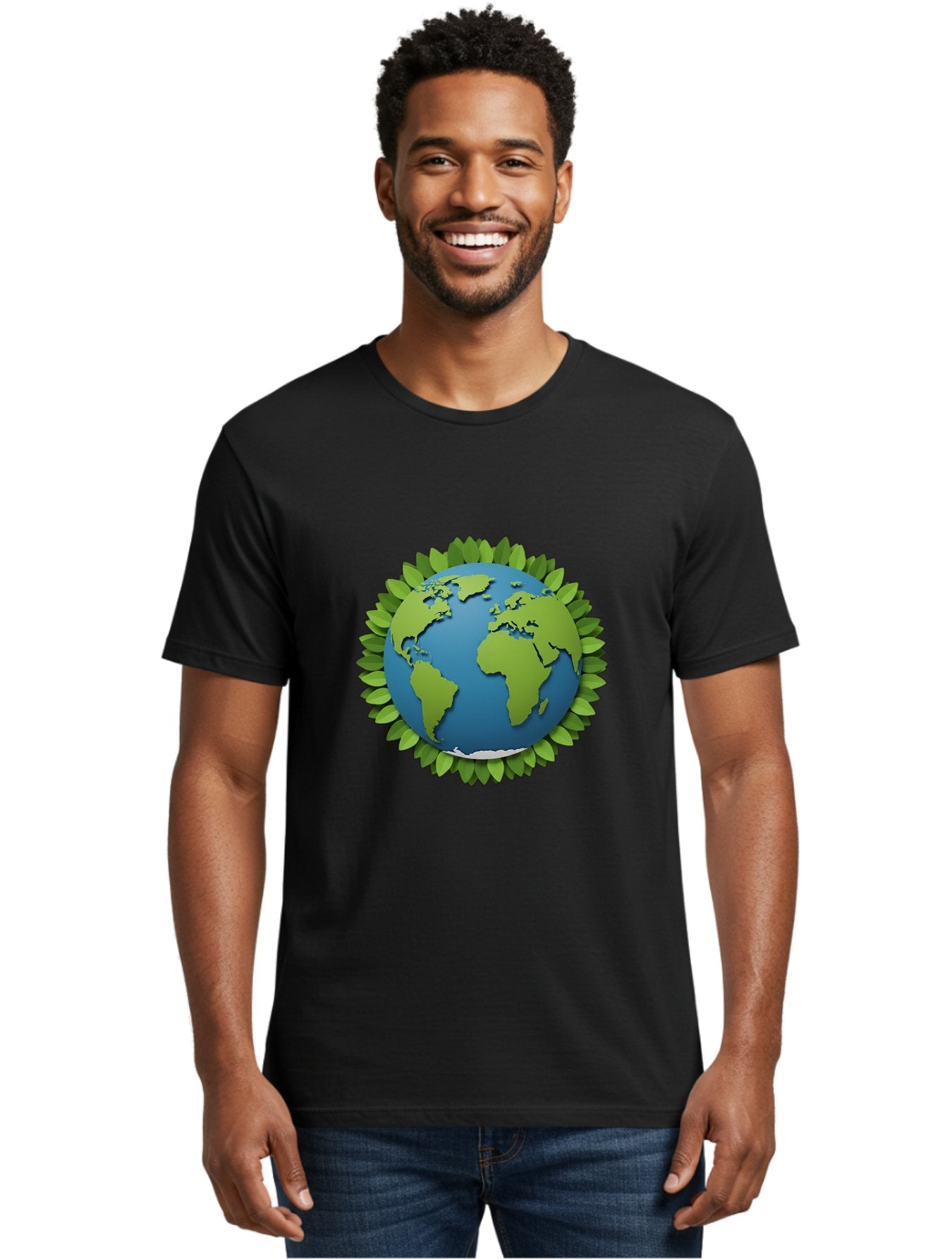 Globe-With-Leaves-1 Men'S Graphic Tee, 100% Cotton, Comfortable Casual Summer Wear, Machine Washable, Globe Surrounded By Leaves, Eco-Friendly, Sustainable Living, Environmental Conservation, Green Earth, World Unity, Going Green, Earth Day Baa757 25
