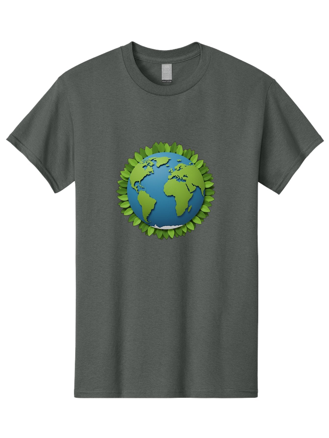 Globe-With-Leaves-1 Men'S Graphic Tee, 100% Cotton, Comfortable Casual Summer Wear, Machine Washable, Globe Surrounded By Leaves, Eco-Friendly, Sustainable Living, Environmental Conservation, Green Earth, World Unity, Going Green, Earth Day Baa757 7