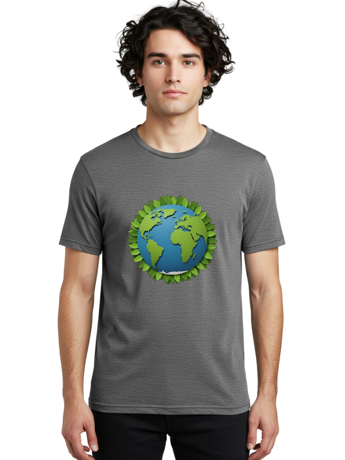 Globe-With-Leaves-1 Men'S Graphic Tee, 100% Cotton, Comfortable Casual Summer Wear, Machine Washable, Globe Surrounded By Leaves, Eco-Friendly, Sustainable Living, Environmental Conservation, Green Earth, World Unity, Going Green, Earth Day Baa757 27