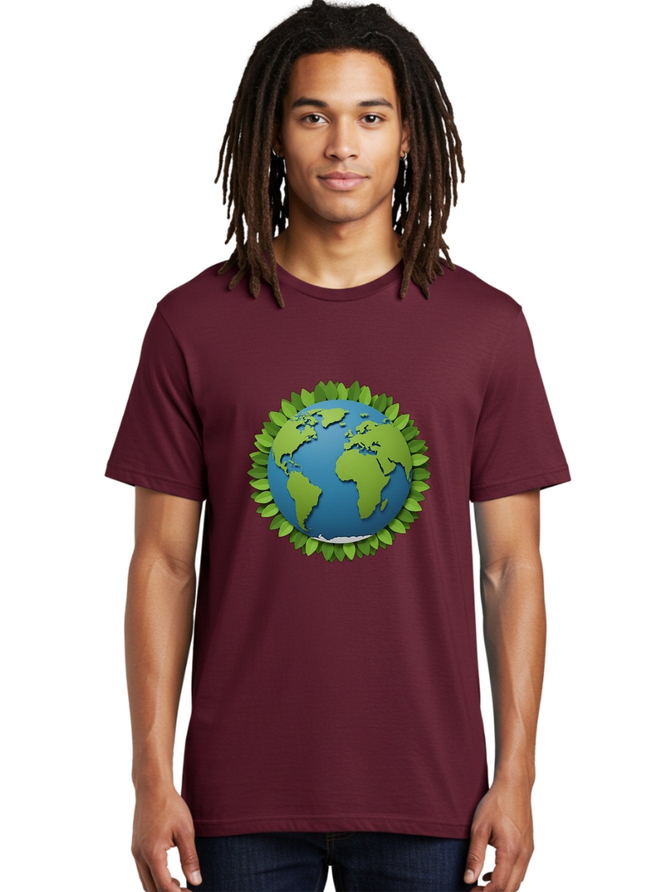 Globe-With-Leaves-1 Men'S Graphic Tee, 100% Cotton, Comfortable Casual Summer Wear, Machine Washable, Globe Surrounded By Leaves, Eco-Friendly, Sustainable Living, Environmental Conservation, Green Earth, World Unity, Going Green, Earth Day Baa757 28