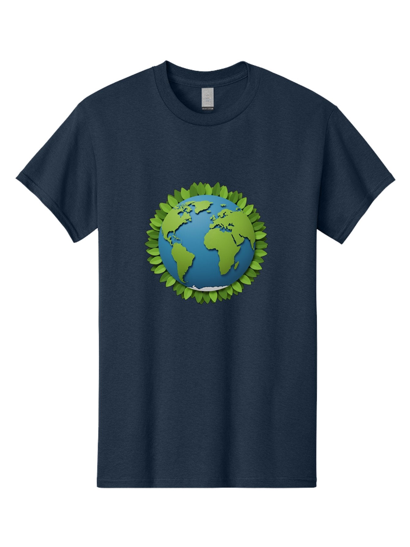 Globe-With-Leaves-1 Men'S Graphic Tee, 100% Cotton, Comfortable Casual Summer Wear, Machine Washable, Globe Surrounded By Leaves, Eco-Friendly, Sustainable Living, Environmental Conservation, Green Earth, World Unity, Going Green, Earth Day Baa757 4