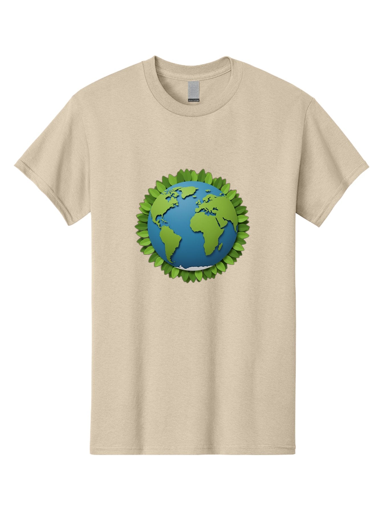 Globe-With-Leaves-1 Men'S Graphic Tee, 100% Cotton, Comfortable Casual Summer Wear, Machine Washable, Globe Surrounded By Leaves, Eco-Friendly, Sustainable Living, Environmental Conservation, Green Earth, World Unity, Going Green, Earth Day Baa757