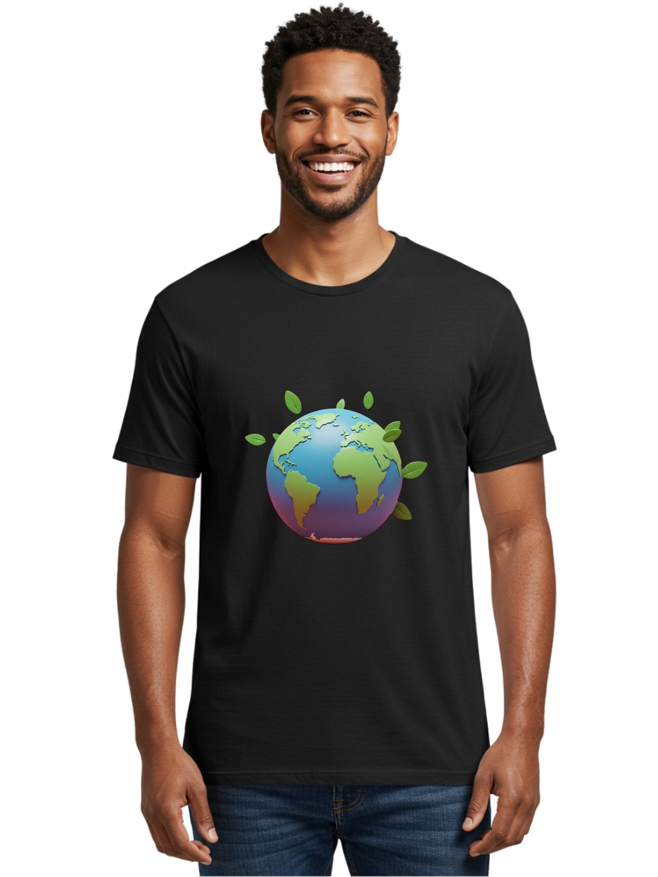 Globe-With-Leaves Men'S Graphic Tee, 100% Cotton, Comfortable Casual Summer Wear, Machine Washable, Globe With Leaves, Eco Friendly, Environmental Awareness, Green Earth, Sustainable Living, Eco Consciousness, World Unity Baa759 19