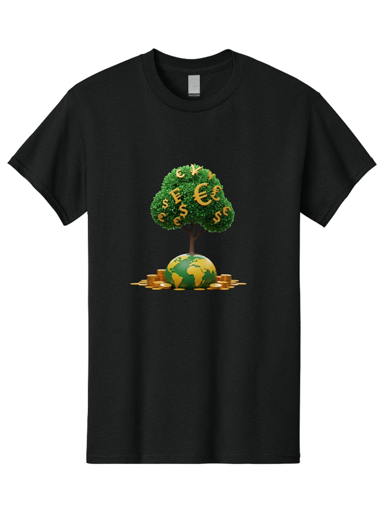Globe-With-Money-Tree Men'S Graphic Tee, 100% Cotton, Comfortable Casual Summer Wear, Machine Washable, Globe With Money Tree, World Economy, Financial Growth, Euro And Dollar Signs, Global Prosperity, Economic Success, Wealth And Finance, Baa760 14