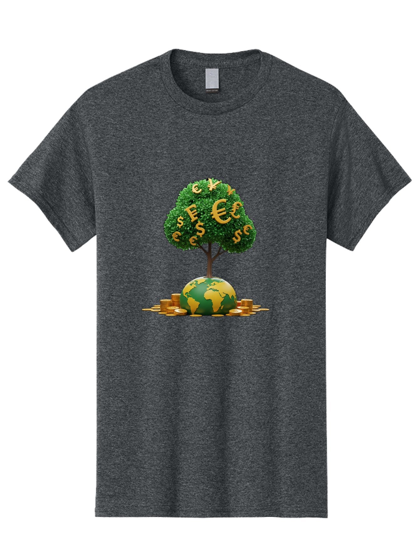 Globe-With-Money-Tree Men'S Graphic Tee, 100% Cotton, Comfortable Casual Summer Wear, Machine Washable, Globe With Money Tree, World Economy, Financial Growth, Euro And Dollar Signs, Global Prosperity, Economic Success, Wealth And Finance, Baa760 13