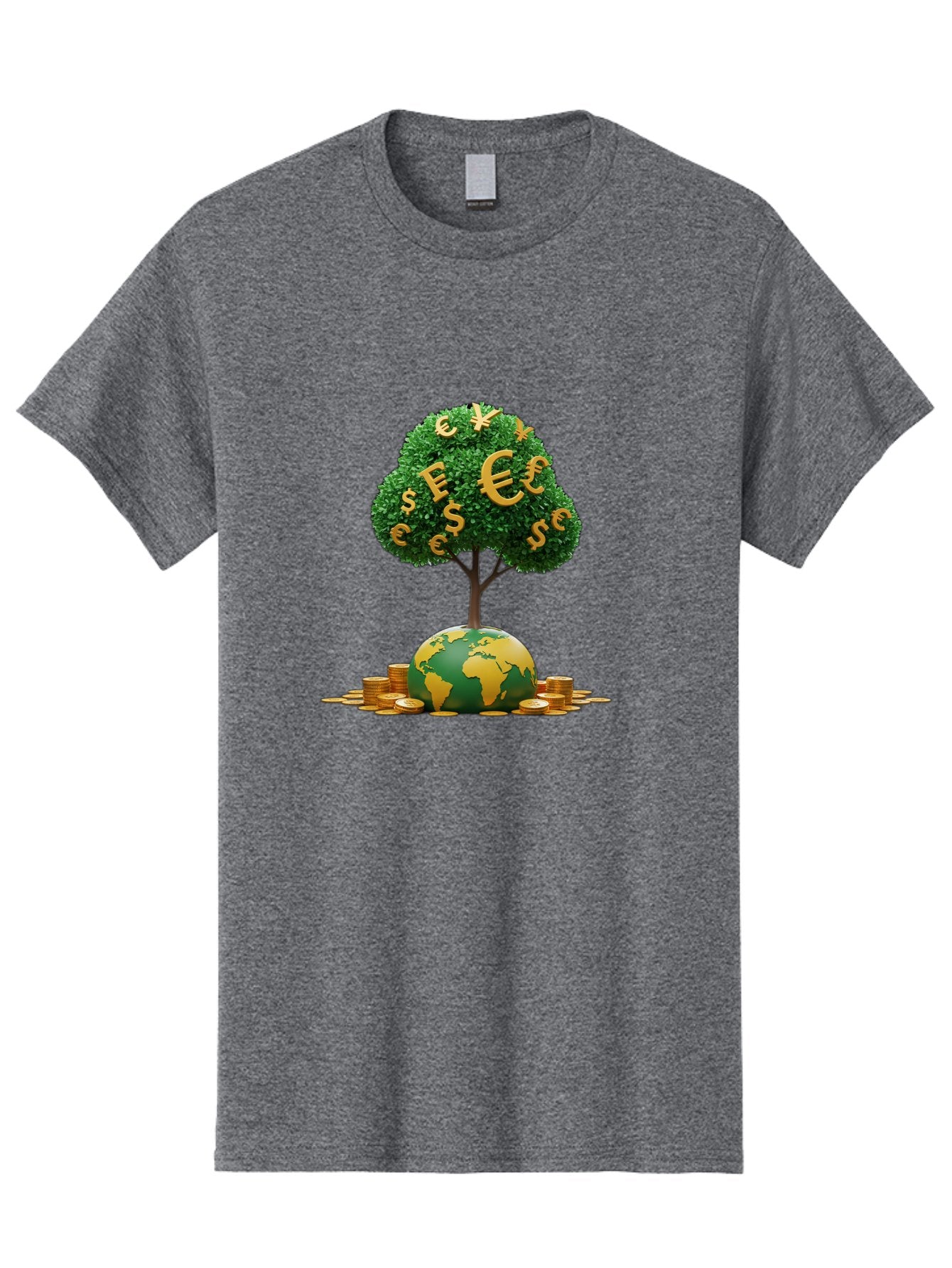 Globe-With-Money-Tree Men'S Graphic Tee, 100% Cotton, Comfortable Casual Summer Wear, Machine Washable, Globe With Money Tree, World Economy, Financial Growth, Euro And Dollar Signs, Global Prosperity, Economic Success, Wealth And Finance, Baa760 12