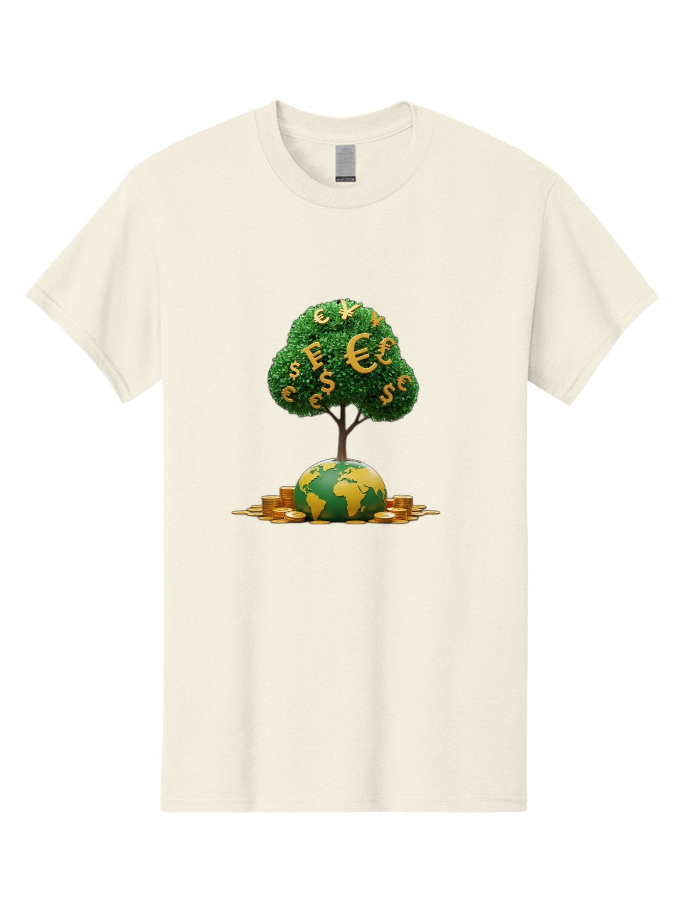 Globe-With-Money-Tree Men'S Graphic Tee, 100% Cotton, Comfortable Casual Summer Wear, Machine Washable, Globe With Money Tree, World Economy, Financial Growth, Euro And Dollar Signs, Global Prosperity, Economic Success, Wealth And Finance, Baa760 10