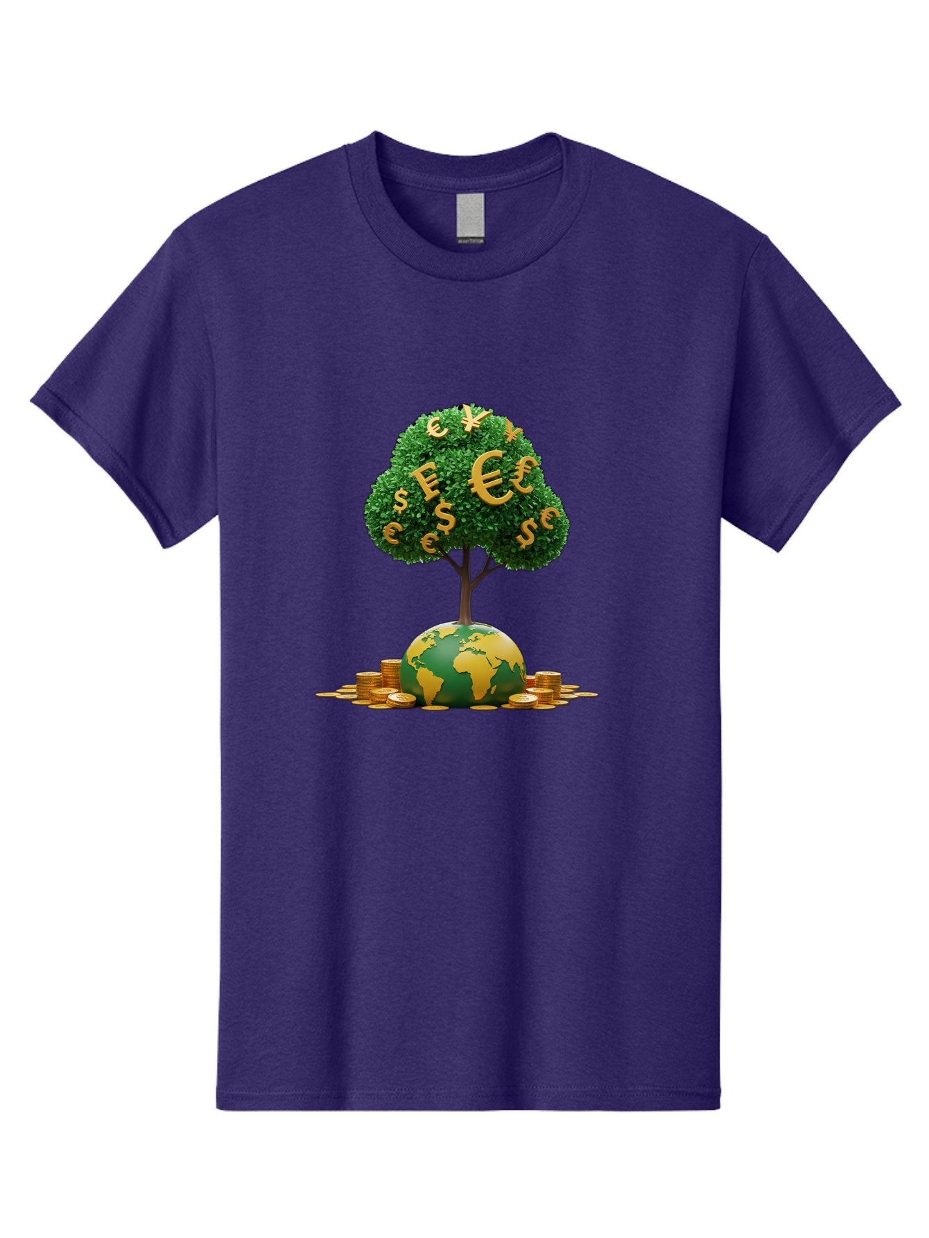 Globe-With-Money-Tree Men'S Graphic Tee, 100% Cotton, Comfortable Casual Summer Wear, Machine Washable, Globe With Money Tree, World Economy, Financial Growth, Euro And Dollar Signs, Global Prosperity, Economic Success, Wealth And Finance, Baa760 11
