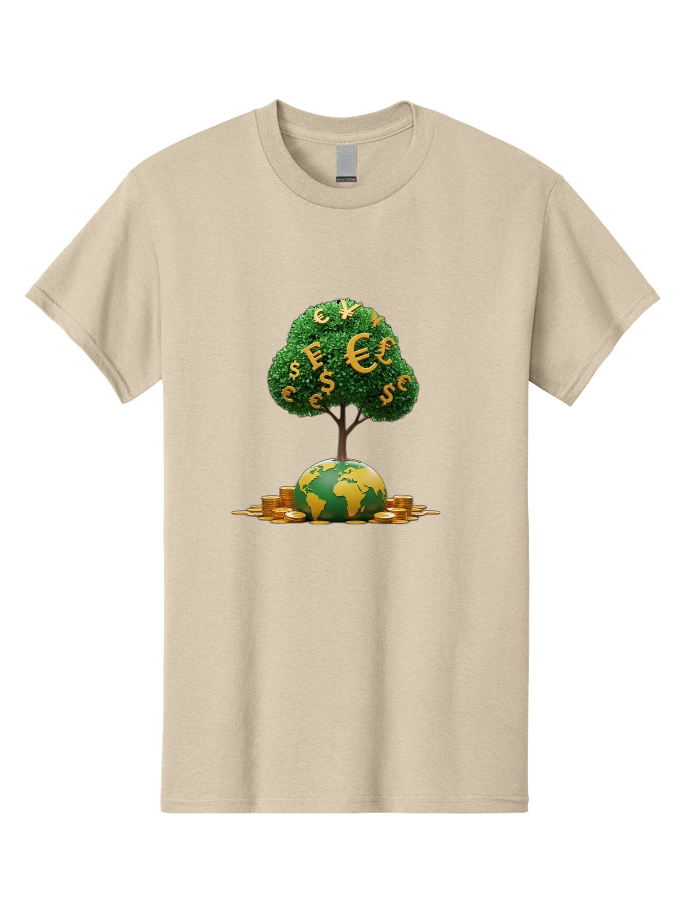 Globe-With-Money-Tree Men'S Graphic Tee, 100% Cotton, Comfortable Casual Summer Wear, Machine Washable, Globe With Money Tree, World Economy, Financial Growth, Euro And Dollar Signs, Global Prosperity, Economic Success, Wealth And Finance, Baa760 9