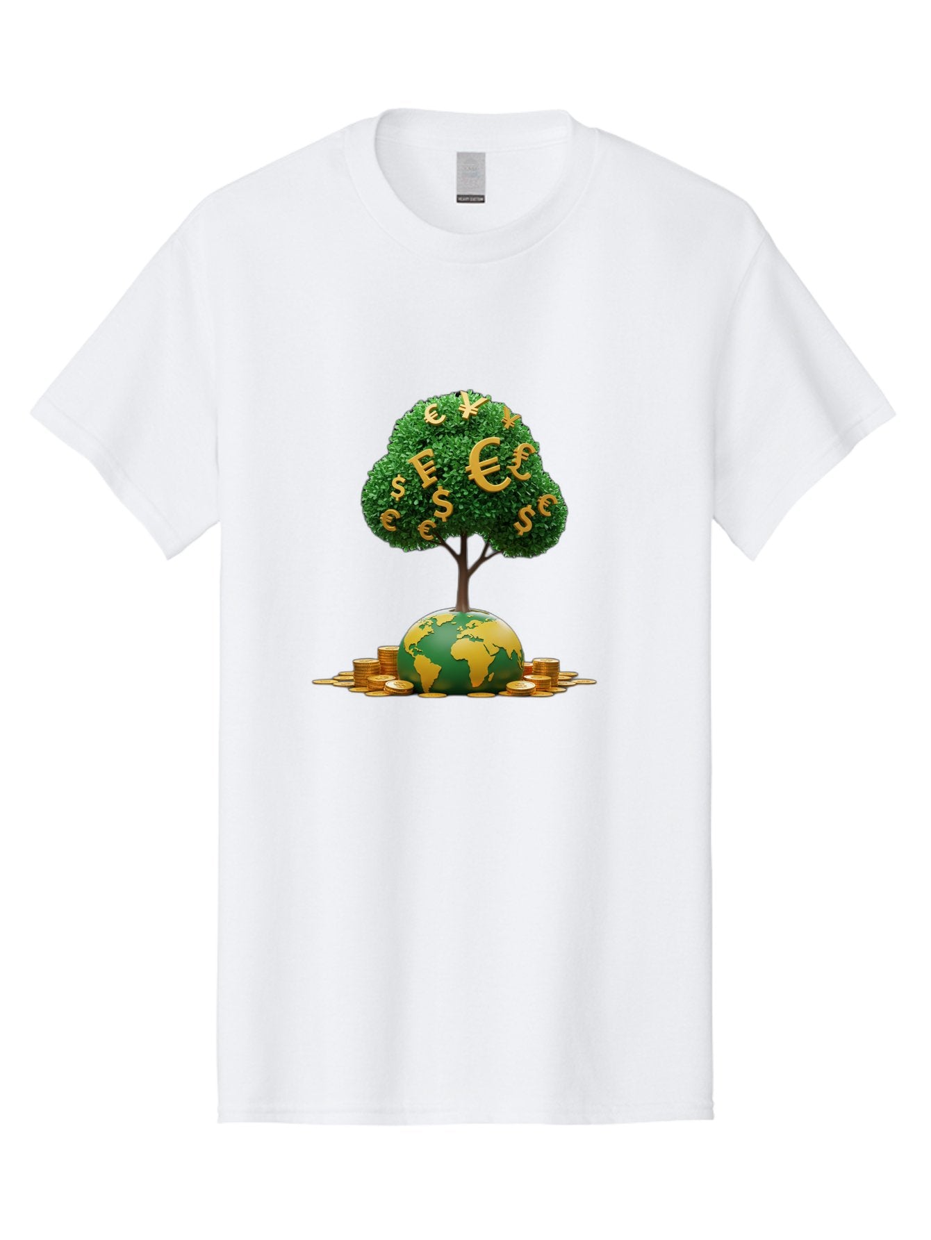 Globe-With-Money-Tree Men'S Graphic Tee, 100% Cotton, Comfortable Casual Summer Wear, Machine Washable, Globe With Money Tree, World Economy, Financial Growth, Euro And Dollar Signs, Global Prosperity, Economic Success, Wealth And Finance, Baa760 5