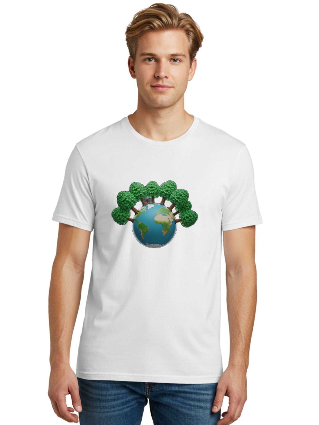 Globe-With-Trees Men'S Graphic Tee, 100% Cotton, Comfortable Casual Summer Wear, Machine Washable, Globe With Trees, Earth Illustration, Virus Concept, Environmental Awareness, Eco Friendly, Tree Hugging Earth, Coronavirus, Global Unity, Baa761 26