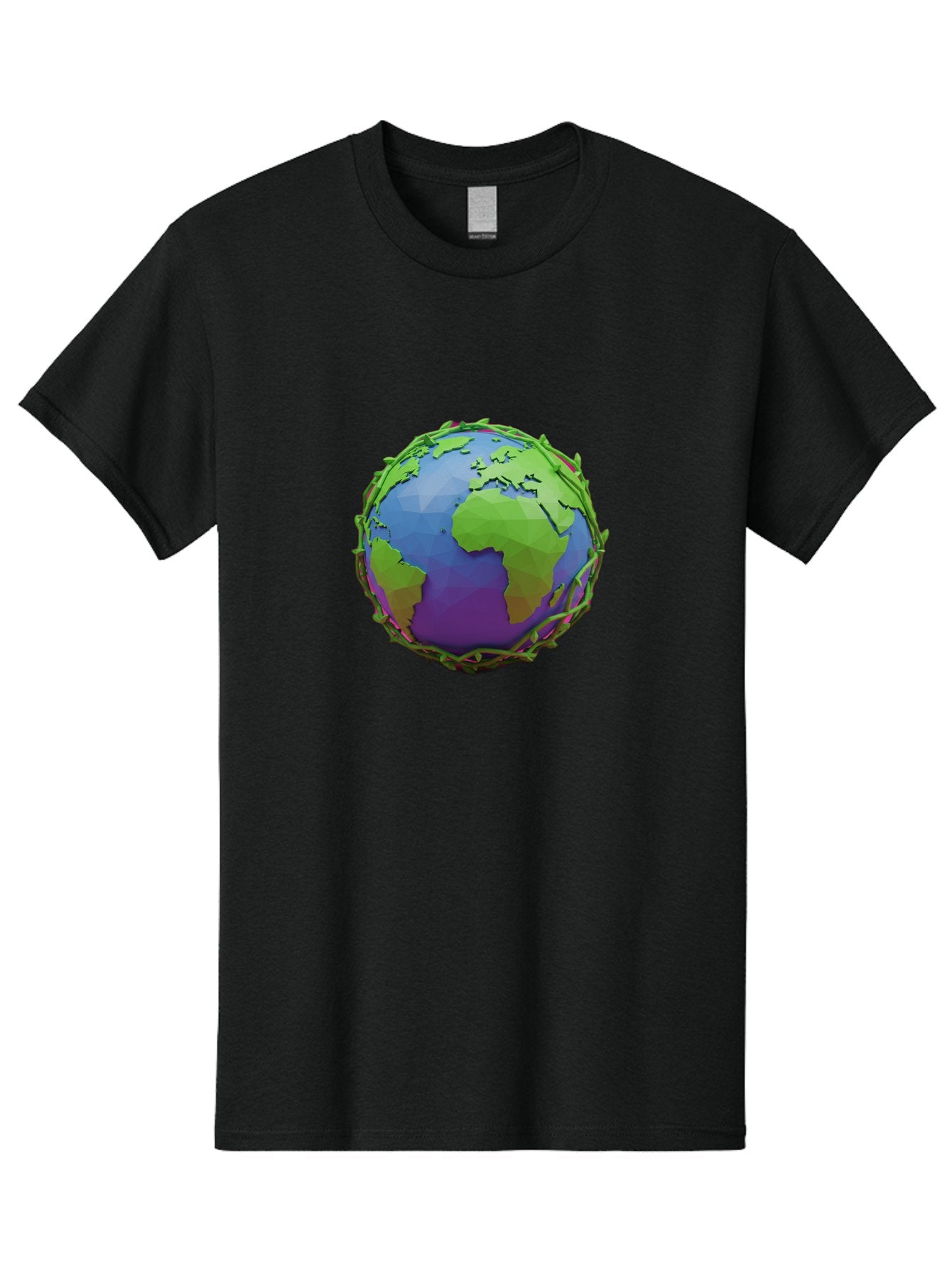 Globe-Wrapped-In-Chains Men'S Graphic Tee, 100% Cotton, Comfortable Casual Summer Wear, Machine Washable, 3D Globe, Chain-Like Vines Wrapping, Global Unity, Earthy Tones, Eco-Friendly Theme, Environmental Awareness, Natural Elements Baa763 4