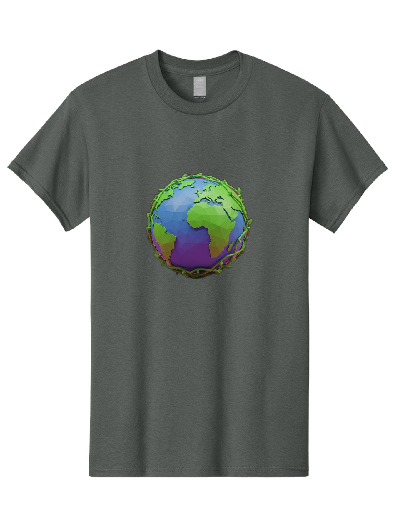 Globe-Wrapped-In-Chains Men'S Graphic Tee, 100% Cotton, Comfortable Casual Summer Wear, Machine Washable, 3D Globe, Chain-Like Vines Wrapping, Global Unity, Earthy Tones, Eco-Friendly Theme, Environmental Awareness, Natural Elements Baa763 5