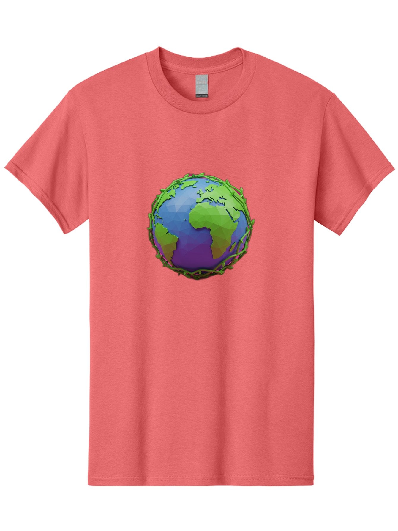 Globe-Wrapped-In-Chains Men'S Graphic Tee, 100% Cotton, Comfortable Casual Summer Wear, Machine Washable, 3D Globe, Chain-Like Vines Wrapping, Global Unity, Earthy Tones, Eco-Friendly Theme, Environmental Awareness, Natural Elements Baa763 11