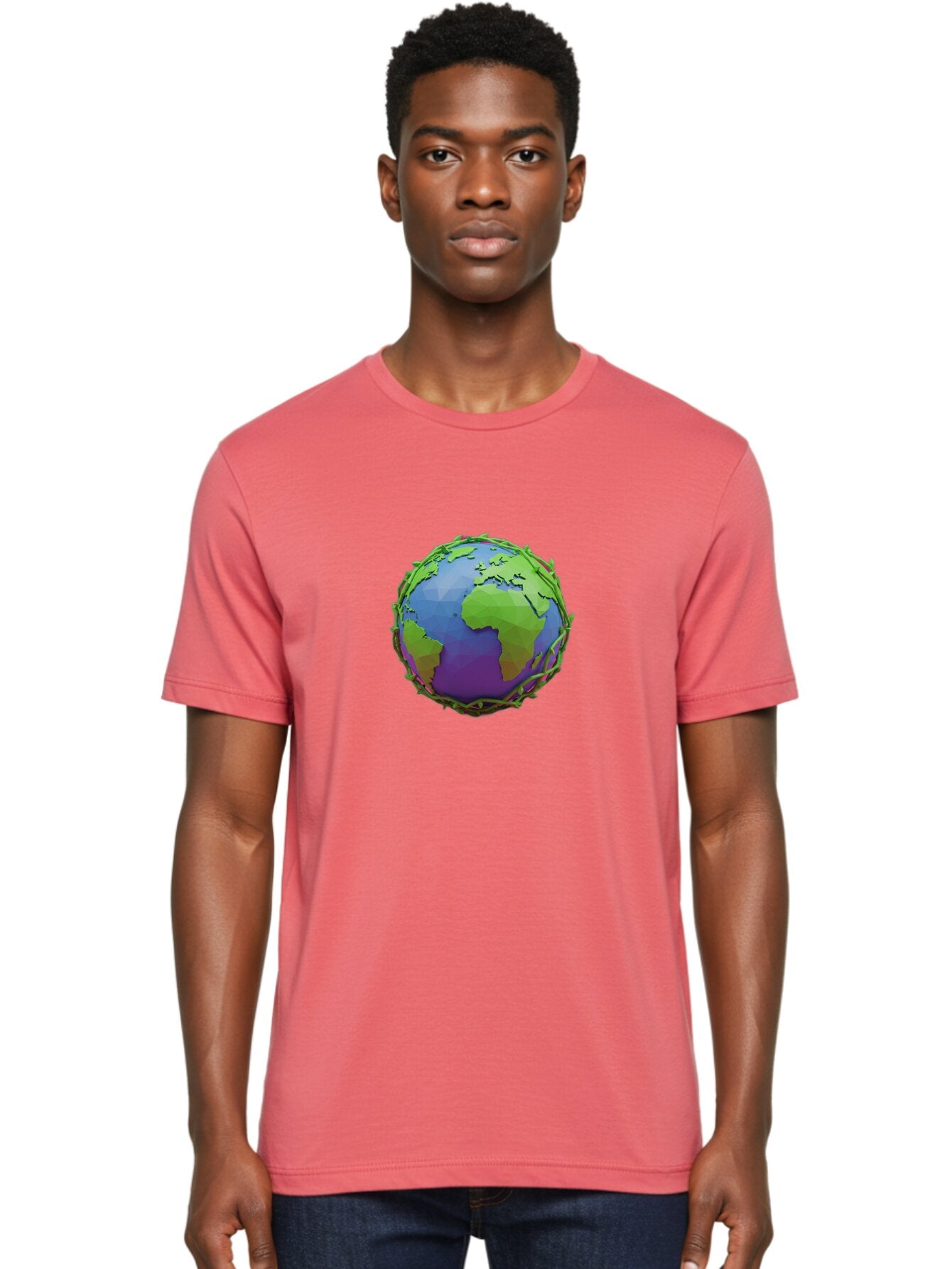 Globe-Wrapped-In-Chains Men'S Graphic Tee, 100% Cotton, Comfortable Casual Summer Wear, Machine Washable, 3D Globe, Chain-Like Vines Wrapping, Global Unity, Earthy Tones, Eco-Friendly Theme, Environmental Awareness, Natural Elements Baa763 27