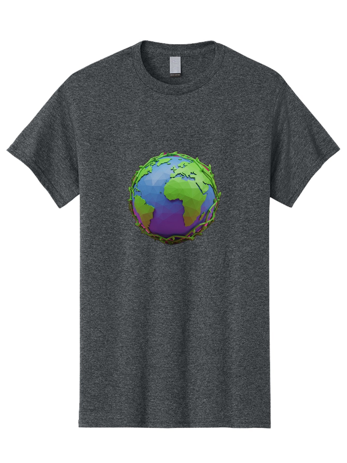 Globe-Wrapped-In-Chains Men'S Graphic Tee, 100% Cotton, Comfortable Casual Summer Wear, Machine Washable, 3D Globe, Chain-Like Vines Wrapping, Global Unity, Earthy Tones, Eco-Friendly Theme, Environmental Awareness, Natural Elements Baa763