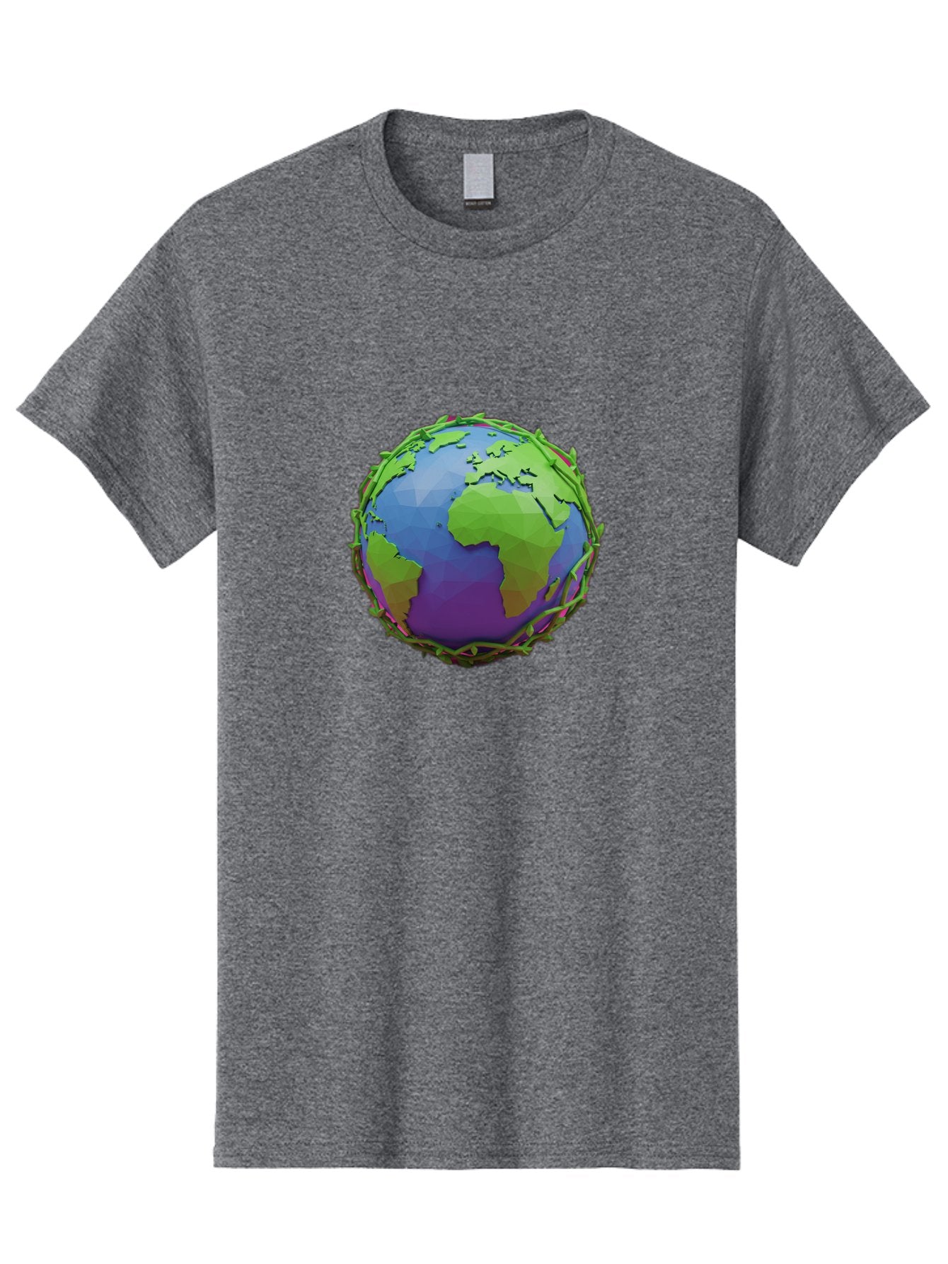 Globe-Wrapped-In-Chains Men'S Graphic Tee, 100% Cotton, Comfortable Casual Summer Wear, Machine Washable, 3D Globe, Chain-Like Vines Wrapping, Global Unity, Earthy Tones, Eco-Friendly Theme, Environmental Awareness, Natural Elements Baa763