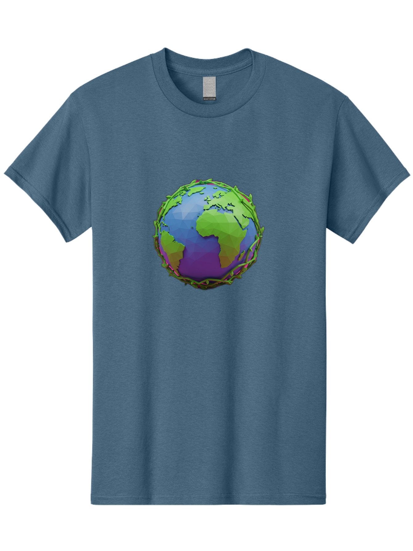 Globe-Wrapped-In-Chains Men'S Graphic Tee, 100% Cotton, Comfortable Casual Summer Wear, Machine Washable, 3D Globe, Chain-Like Vines Wrapping, Global Unity, Earthy Tones, Eco-Friendly Theme, Environmental Awareness, Natural Elements Baa763 3