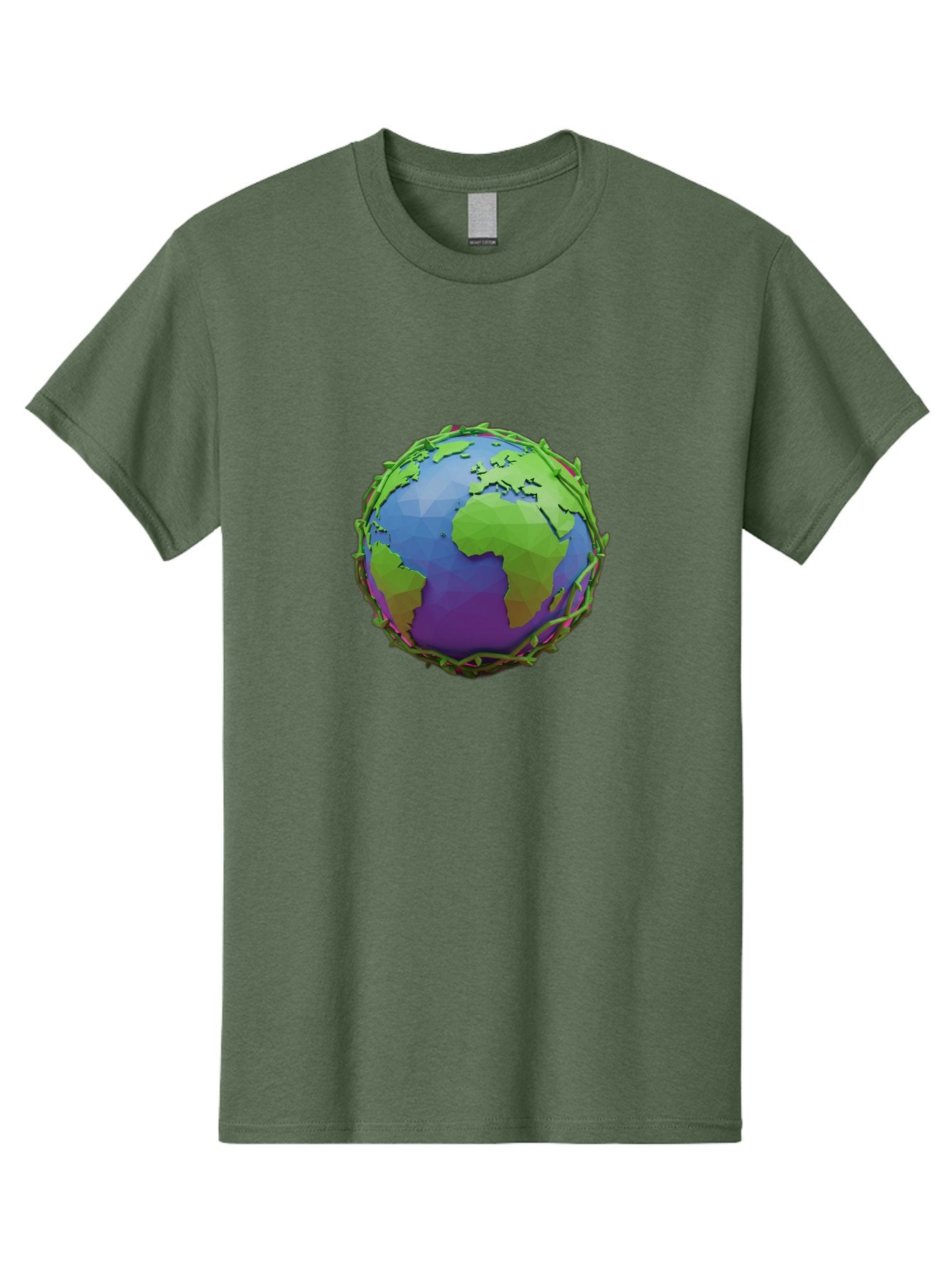 Globe-Wrapped-In-Chains Men'S Graphic Tee, 100% Cotton, Comfortable Casual Summer Wear, Machine Washable, 3D Globe, Chain-Like Vines Wrapping, Global Unity, Earthy Tones, Eco-Friendly Theme, Environmental Awareness, Natural Elements Baa763 12