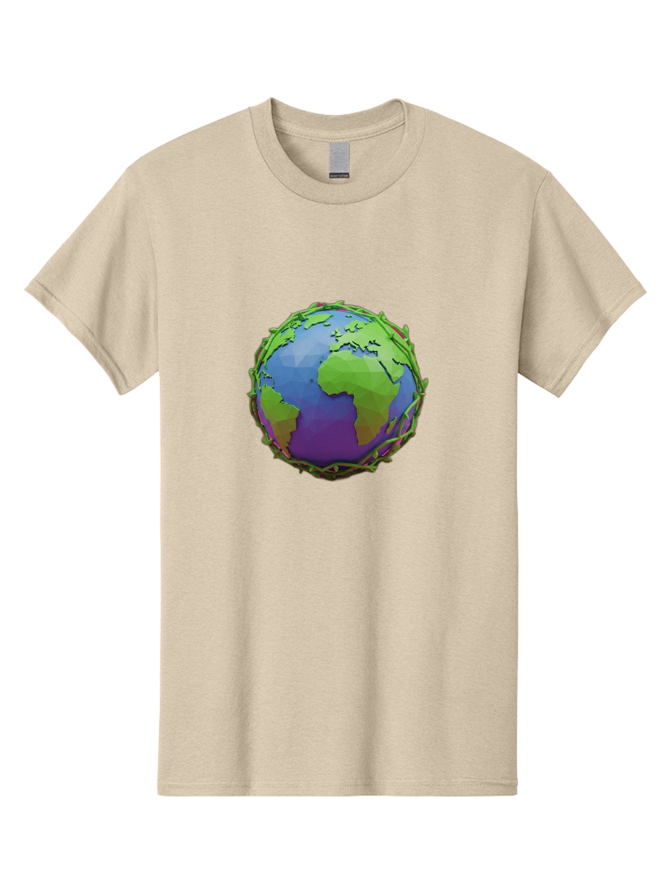 Globe-Wrapped-In-Chains Men'S Graphic Tee, 100% Cotton, Comfortable Casual Summer Wear, Machine Washable, 3D Globe, Chain-Like Vines Wrapping, Global Unity, Earthy Tones, Eco-Friendly Theme, Environmental Awareness, Natural Elements Baa763 6