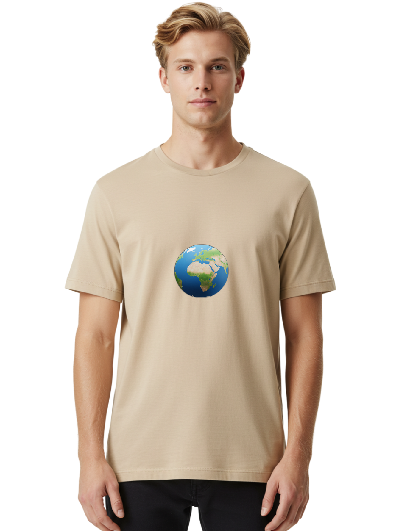 Globe Men'S Graphic Tee, 100% Cotton, Comfortable Casual Summer Wear, Machine Washable, Globe Showing Africa And Europe, World Map, Global View, International Geography, Planet Earth, Blue Oceans, Green Landmasses, 3D Rendering, Baa764 18