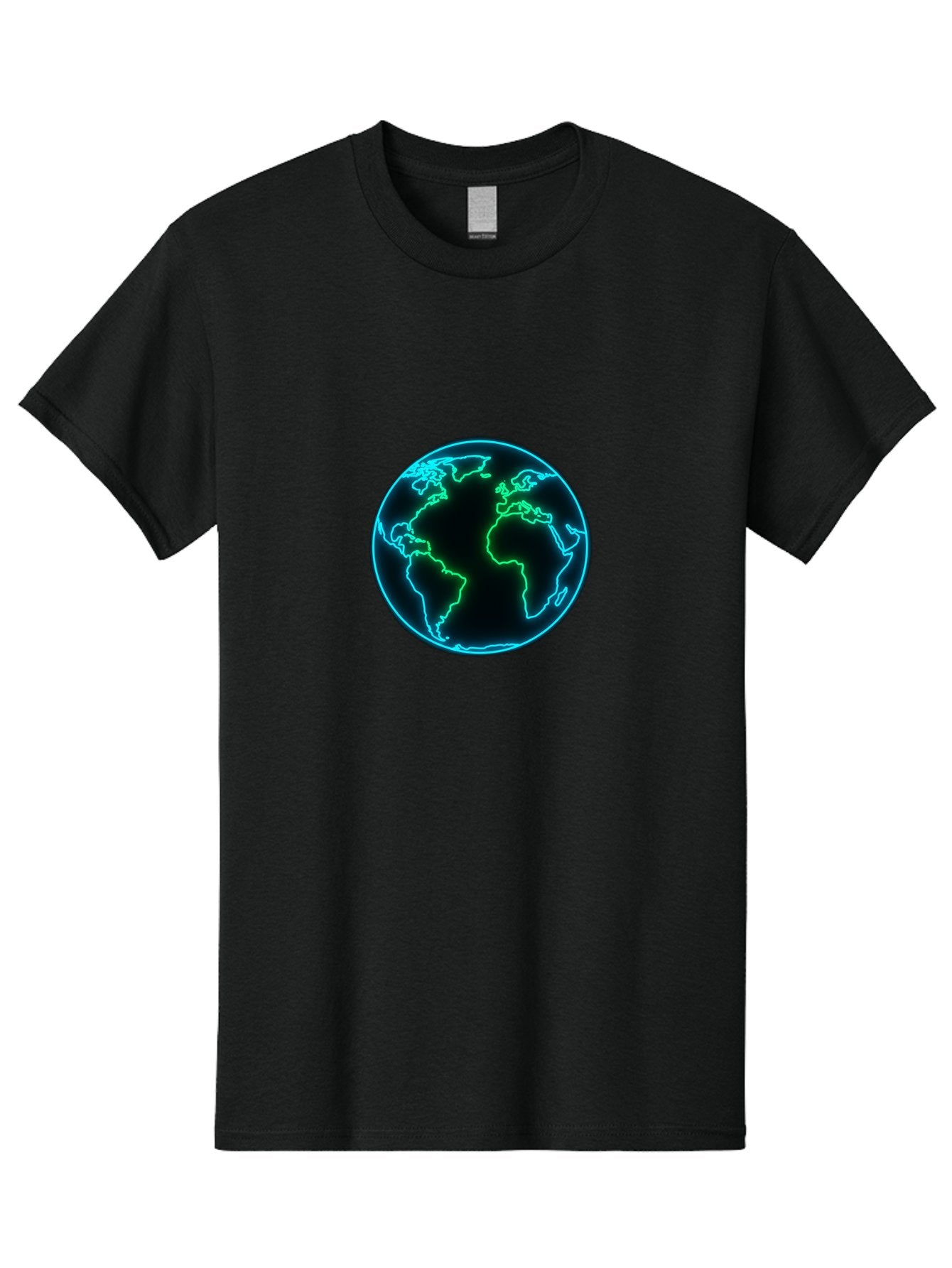Glowing-Earth Men'S Graphic Tee, 100% Cotton, Comfortable Casual Summer Wear, Machine Washable, Glowing Earth, Neon Map, Global Technology, Digital Planet, Africa And South America Centered, Futuristic Design, Blue And Green Glow Baa765 7