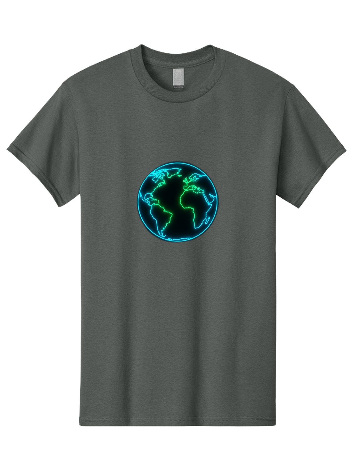 Glowing-Earth Men'S Graphic Tee, 100% Cotton, Comfortable Casual Summer Wear, Machine Washable, Glowing Earth, Neon Map, Global Technology, Digital Planet, Africa And South America Centered, Futuristic Design, Blue And Green Glow Baa765 12