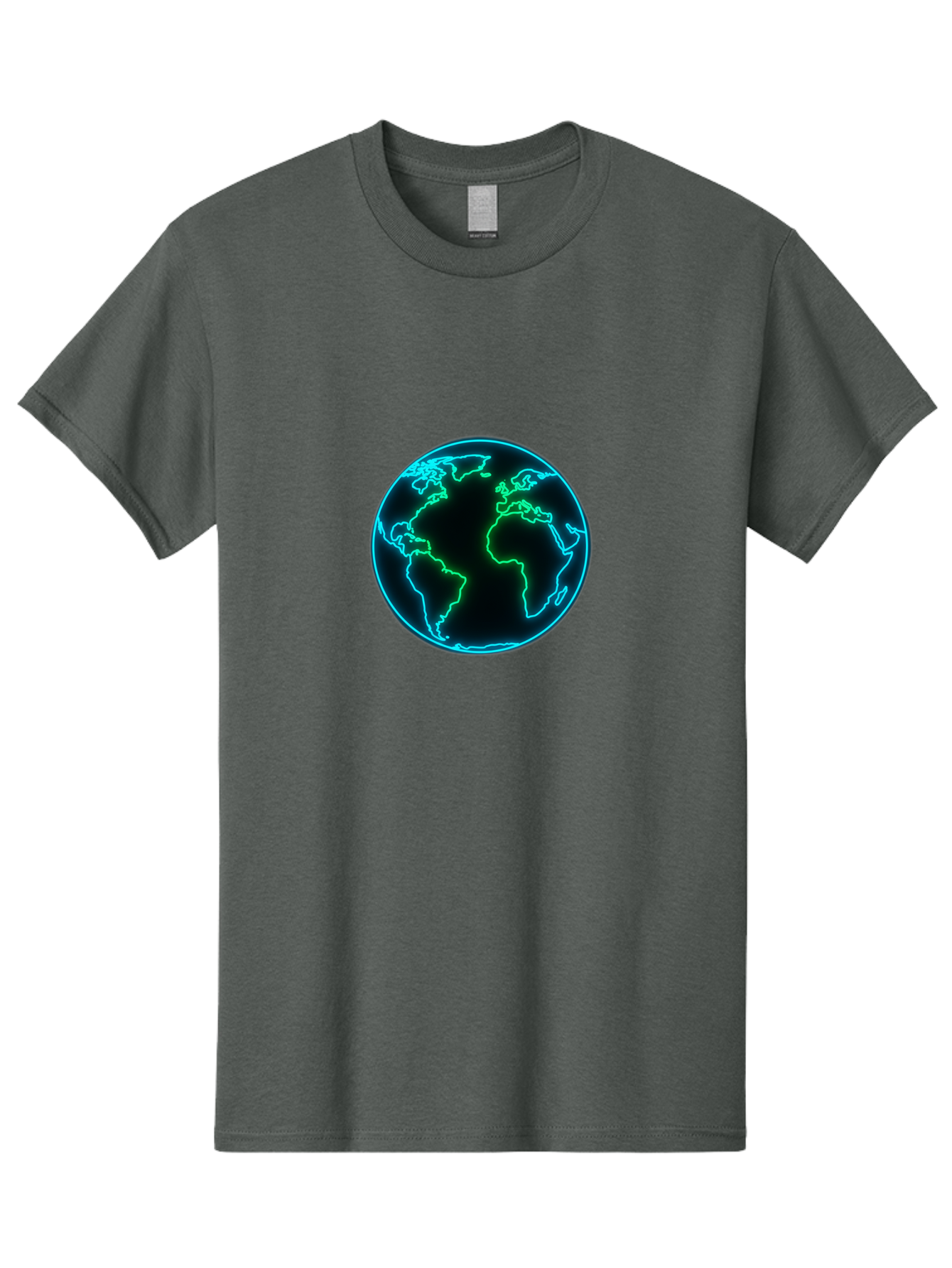 Glowing-Earth Men'S Graphic Tee, 100% Cotton, Comfortable Casual Summer Wear, Machine Washable, Glowing Earth, Neon Map, Global Technology, Digital Planet, Africa And South America Centered, Futuristic Design, Blue And Green Glow Baa765 5