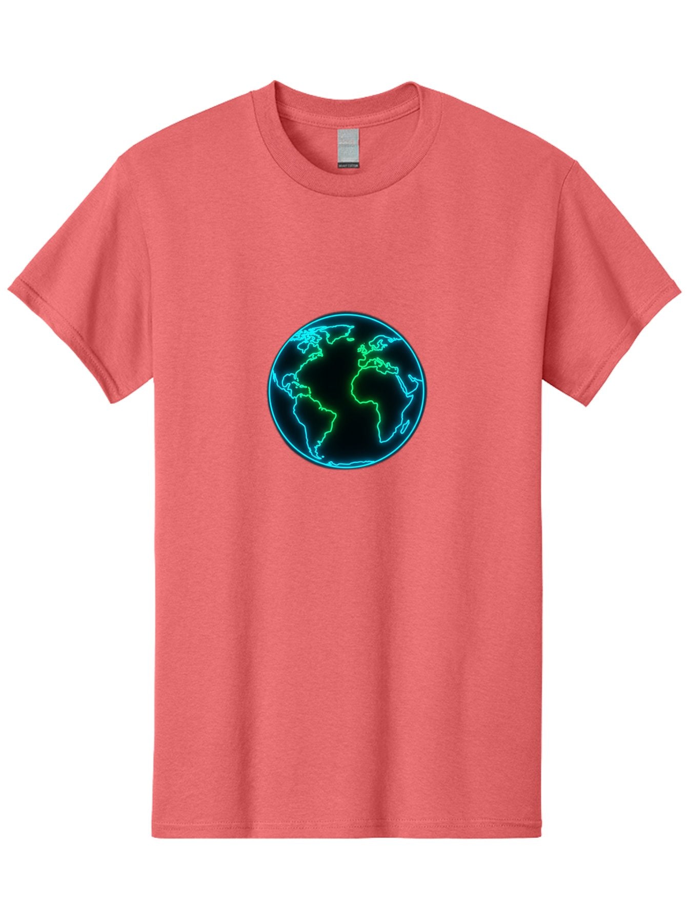 Glowing-Earth Men'S Graphic Tee, 100% Cotton, Comfortable Casual Summer Wear, Machine Washable, Glowing Earth, Neon Map, Global Technology, Digital Planet, Africa And South America Centered, Futuristic Design, Blue And Green Glow Baa765 6