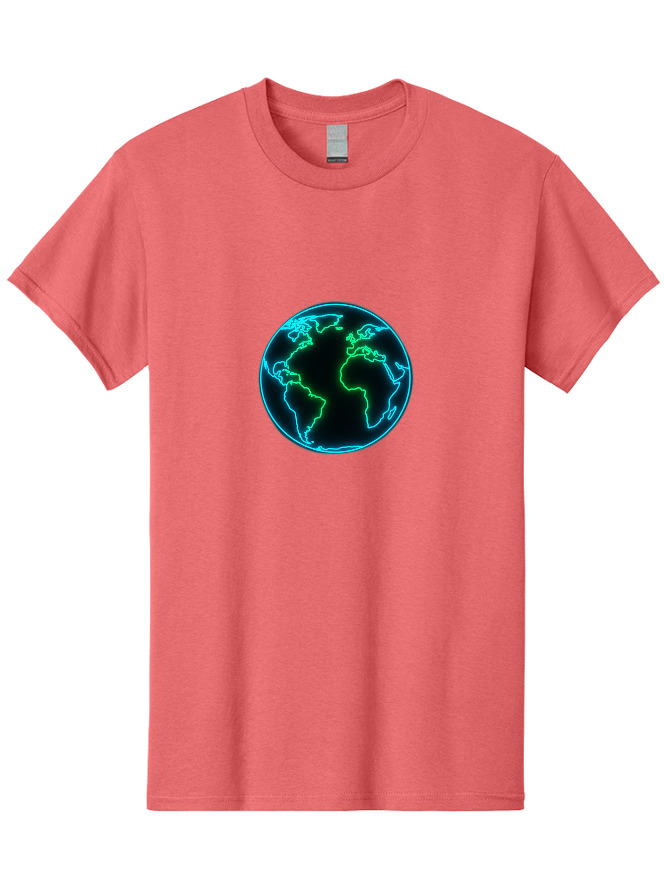 Glowing-Earth Men'S Graphic Tee, 100% Cotton, Comfortable Casual Summer Wear, Machine Washable, Glowing Earth, Neon Map, Global Technology, Digital Planet, Africa And South America Centered, Futuristic Design, Blue And Green Glow Baa765 13