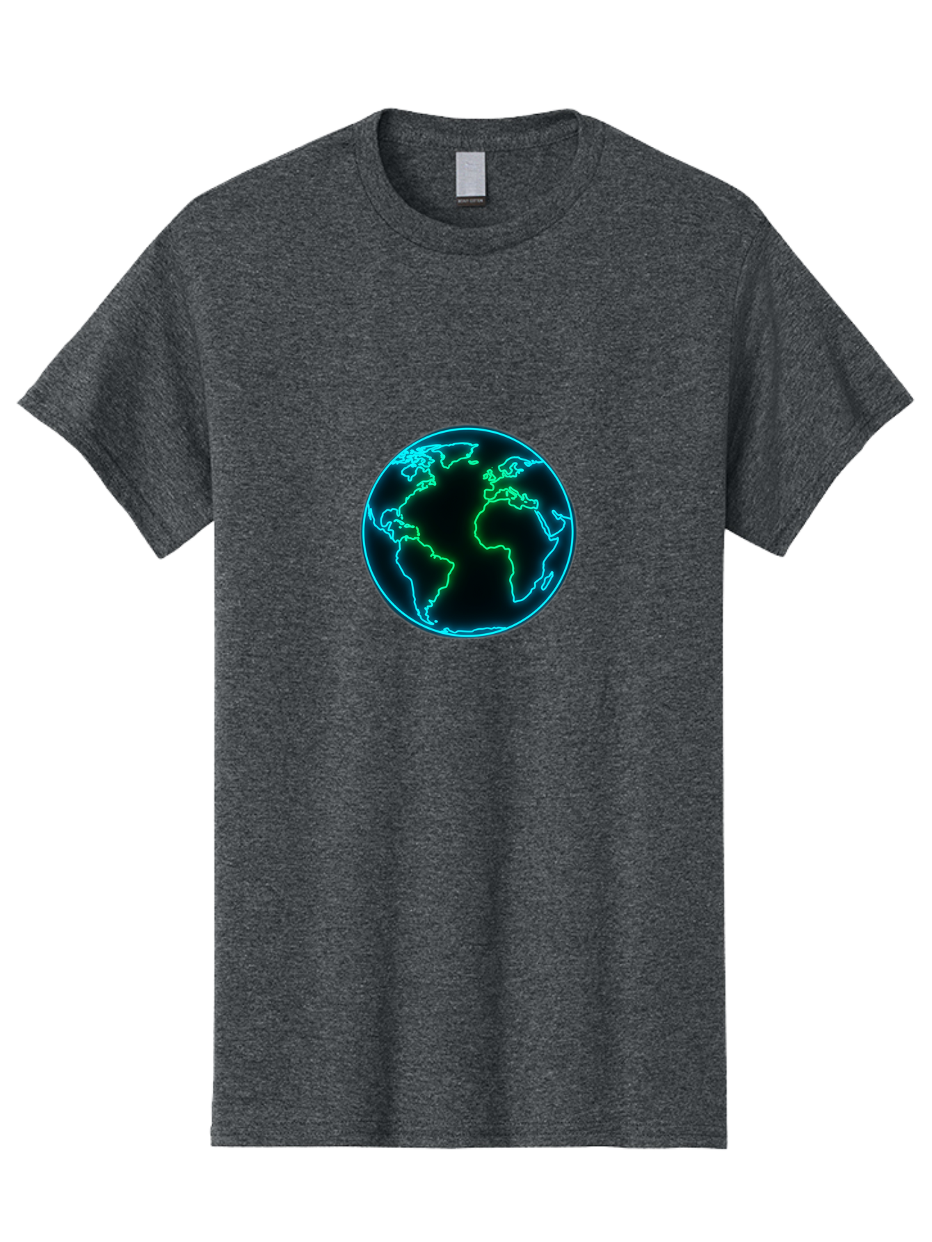 Glowing-Earth Men'S Graphic Tee, 100% Cotton, Comfortable Casual Summer Wear, Machine Washable, Glowing Earth, Neon Map, Global Technology, Digital Planet, Africa And South America Centered, Futuristic Design, Blue And Green Glow Baa765 15