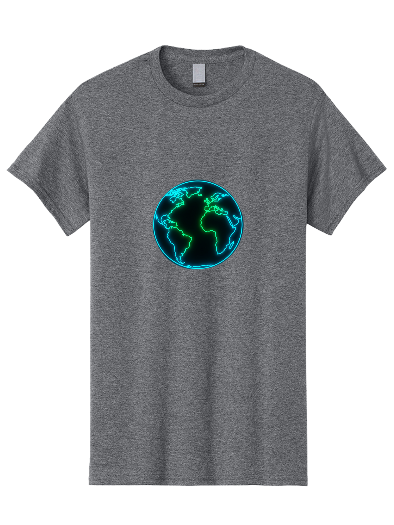 Glowing-Earth Men'S Graphic Tee, 100% Cotton, Comfortable Casual Summer Wear, Machine Washable, Glowing Earth, Neon Map, Global Technology, Digital Planet, Africa And South America Centered, Futuristic Design, Blue And Green Glow Baa765 11