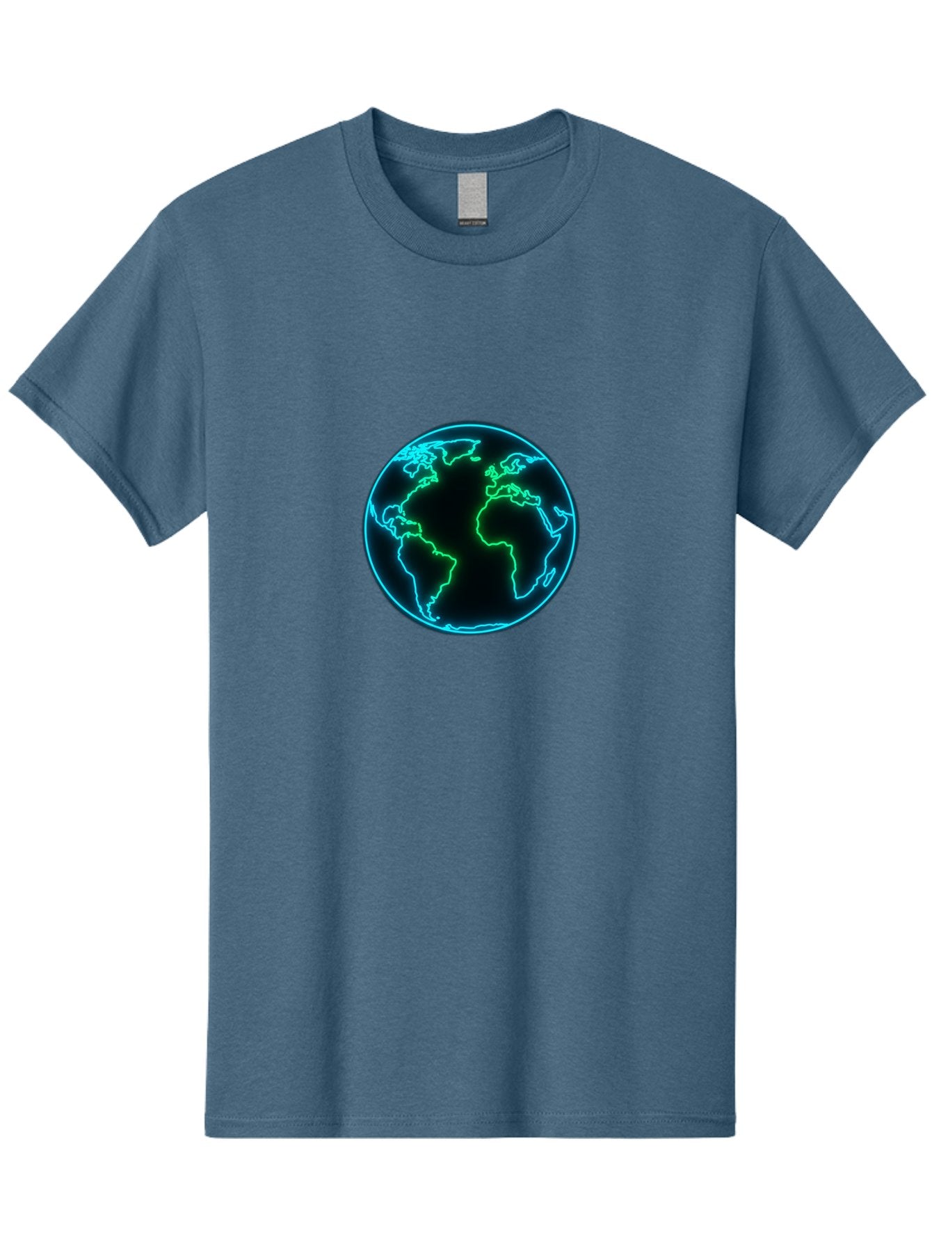 Glowing-Earth Men'S Graphic Tee, 100% Cotton, Comfortable Casual Summer Wear, Machine Washable, Glowing Earth, Neon Map, Global Technology, Digital Planet, Africa And South America Centered, Futuristic Design, Blue And Green Glow Baa765 11
