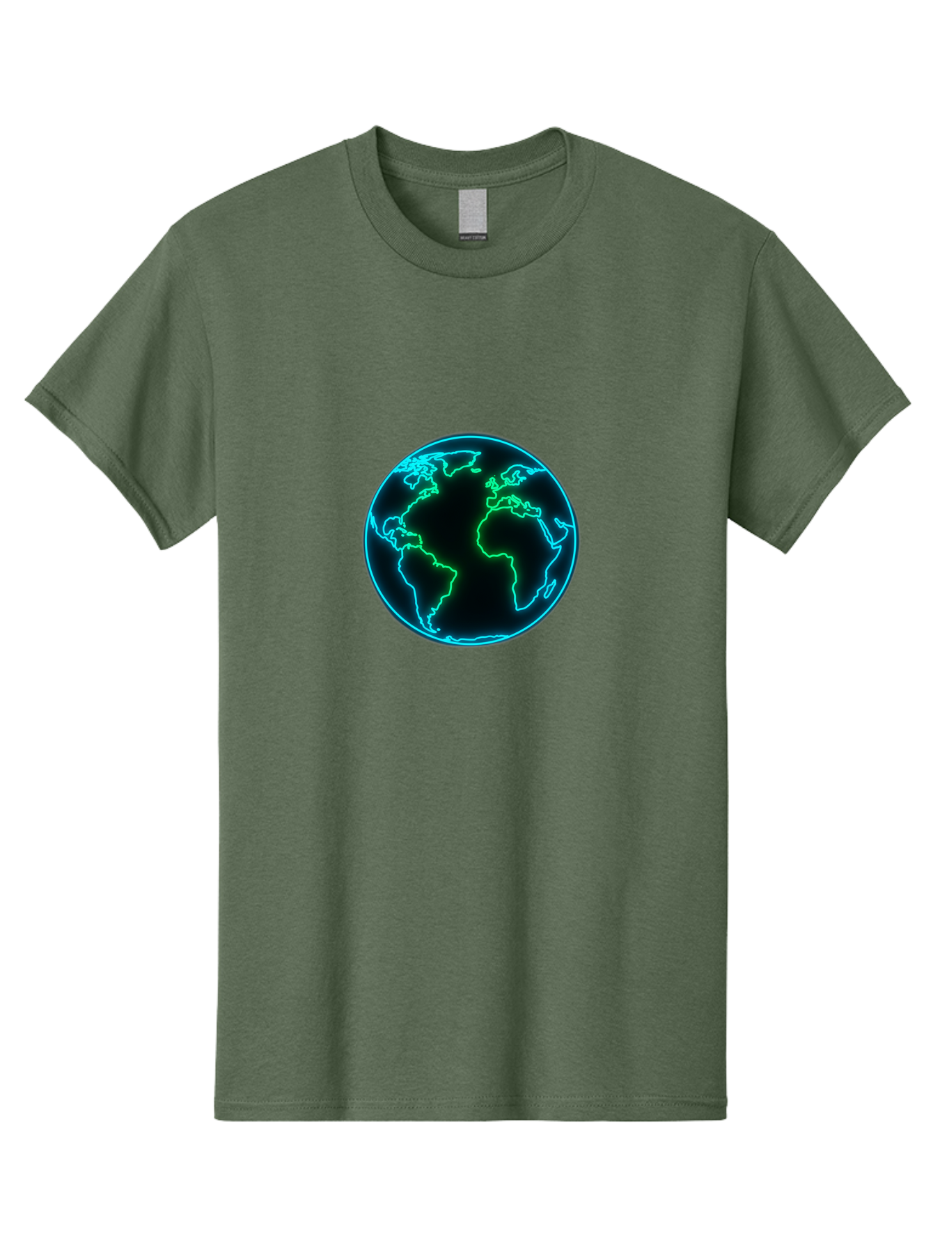 Glowing-Earth Men'S Graphic Tee, 100% Cotton, Comfortable Casual Summer Wear, Machine Washable, Glowing Earth, Neon Map, Global Technology, Digital Planet, Africa And South America Centered, Futuristic Design, Blue And Green Glow Baa765 21