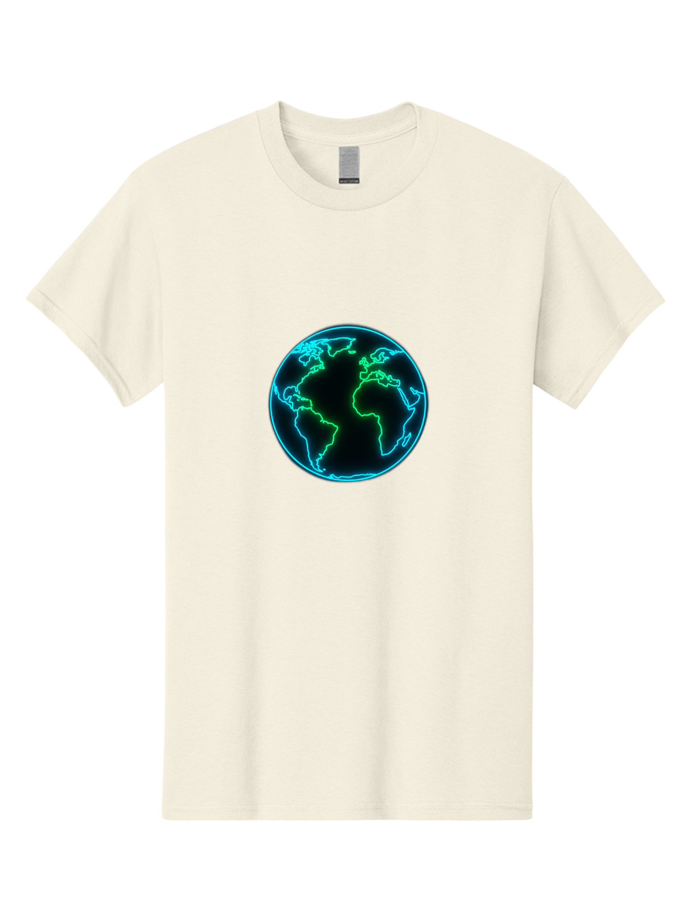 Glowing-Earth Men'S Graphic Tee, 100% Cotton, Comfortable Casual Summer Wear, Machine Washable, Glowing Earth, Neon Map, Global Technology, Digital Planet, Africa And South America Centered, Futuristic Design, Blue And Green Glow Baa765 19