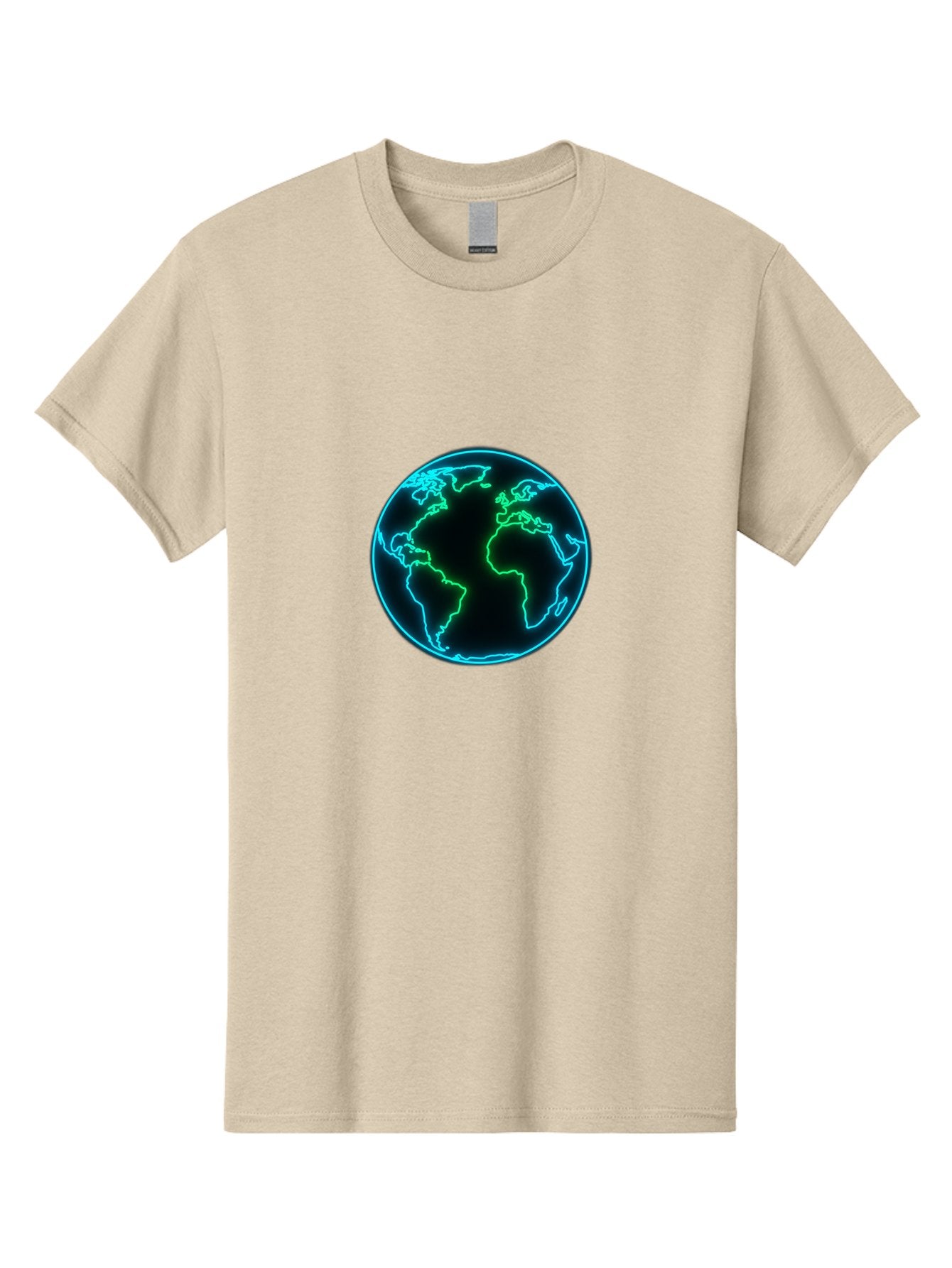 Glowing-Earth Men'S Graphic Tee, 100% Cotton, Comfortable Casual Summer Wear, Machine Washable, Glowing Earth, Neon Map, Global Technology, Digital Planet, Africa And South America Centered, Futuristic Design, Blue And Green Glow Baa765 14