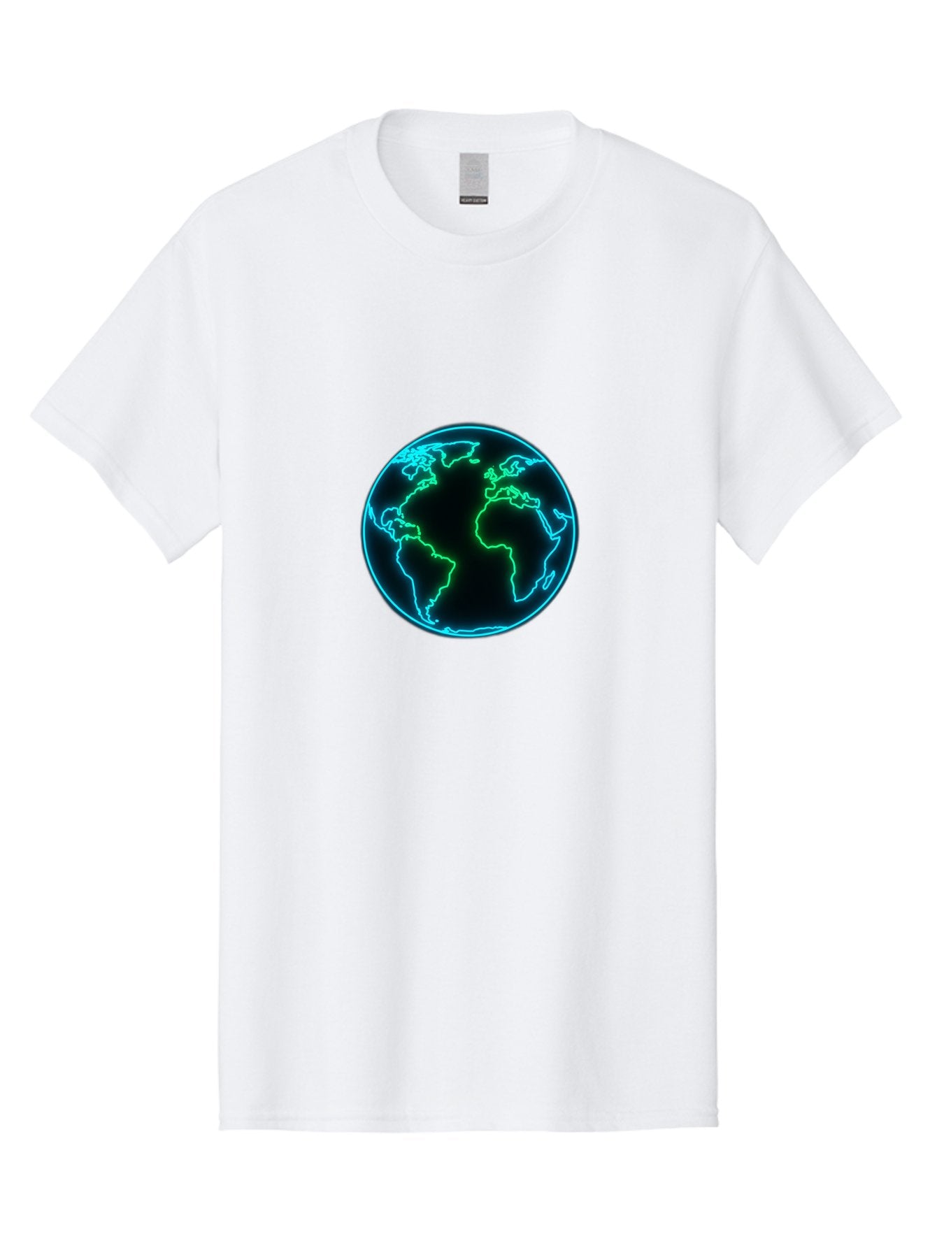 Glowing-Earth Men'S Graphic Tee, 100% Cotton, Comfortable Casual Summer Wear, Machine Washable, Glowing Earth, Neon Map, Global Technology, Digital Planet, Africa And South America Centered, Futuristic Design, Blue And Green Glow Baa765 13