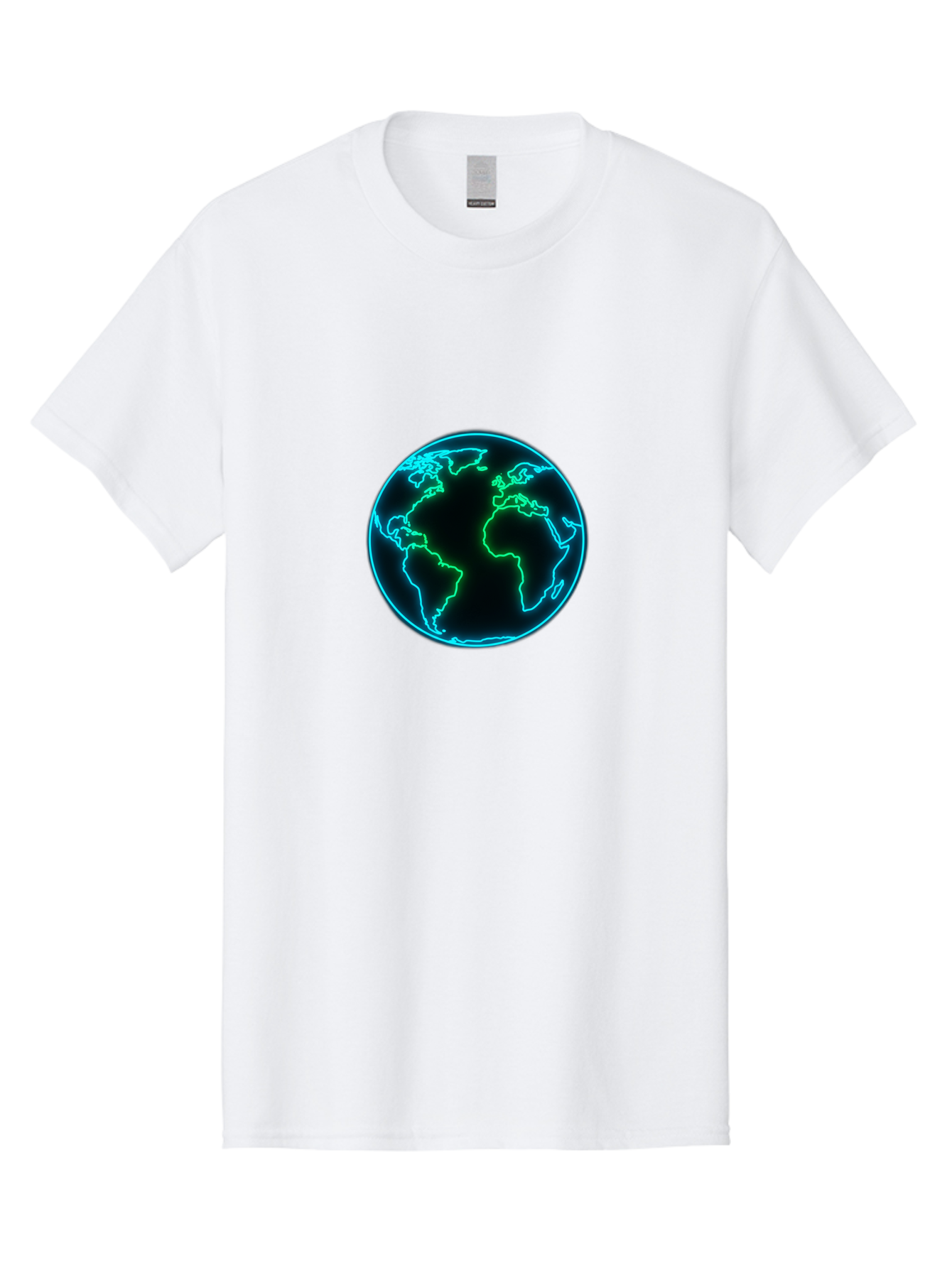Glowing-Earth Men'S Graphic Tee, 100% Cotton, Comfortable Casual Summer Wear, Machine Washable, Glowing Earth, Neon Map, Global Technology, Digital Planet, Africa And South America Centered, Futuristic Design, Blue And Green Glow Baa765 29